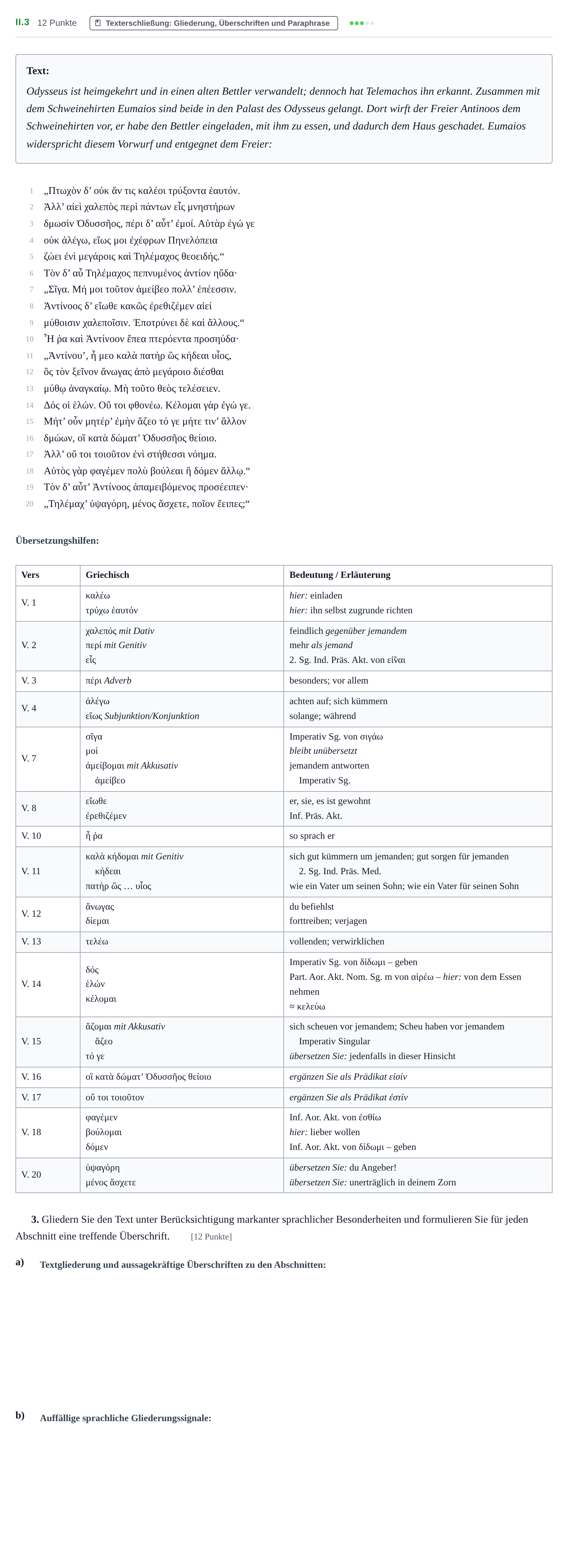 Aufgabenstellung: Aufgabe II.3 · Abitur NRW Griechisch GK · Haupttermin · neu einsetzend 2023