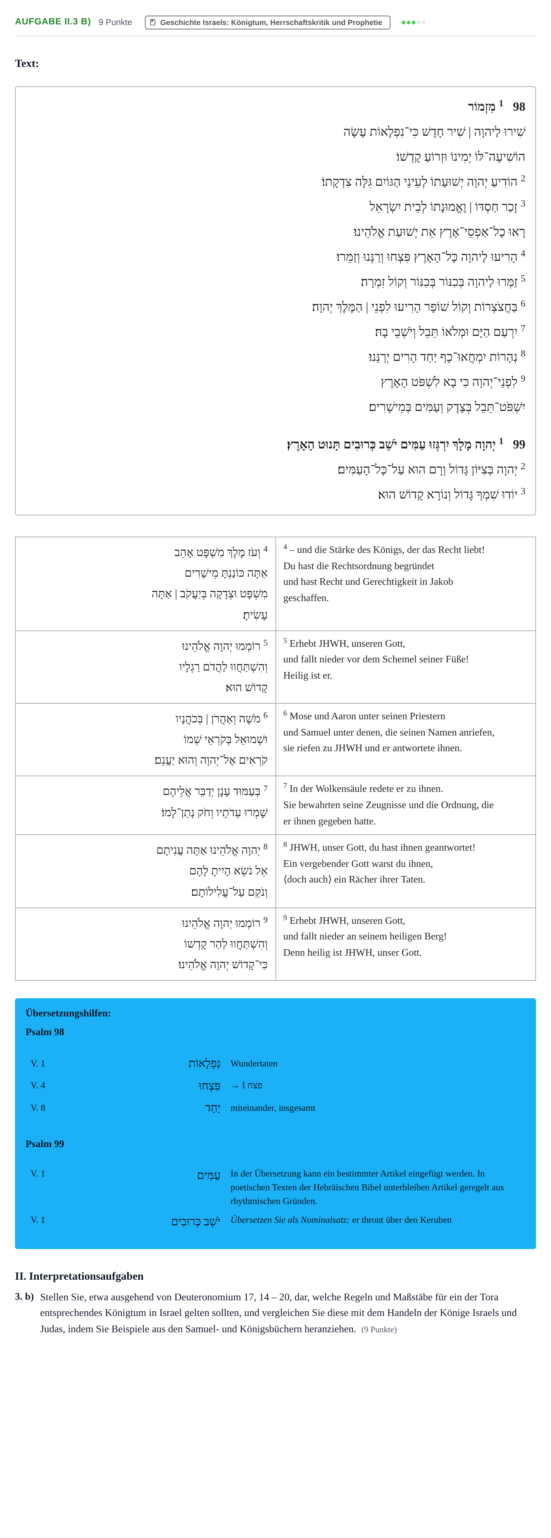 Aufgabenstellung: Aufgabe II.3 b) - Geschichte Israels · Abitur NRW Hebräisch GK · Haupttermin 2023