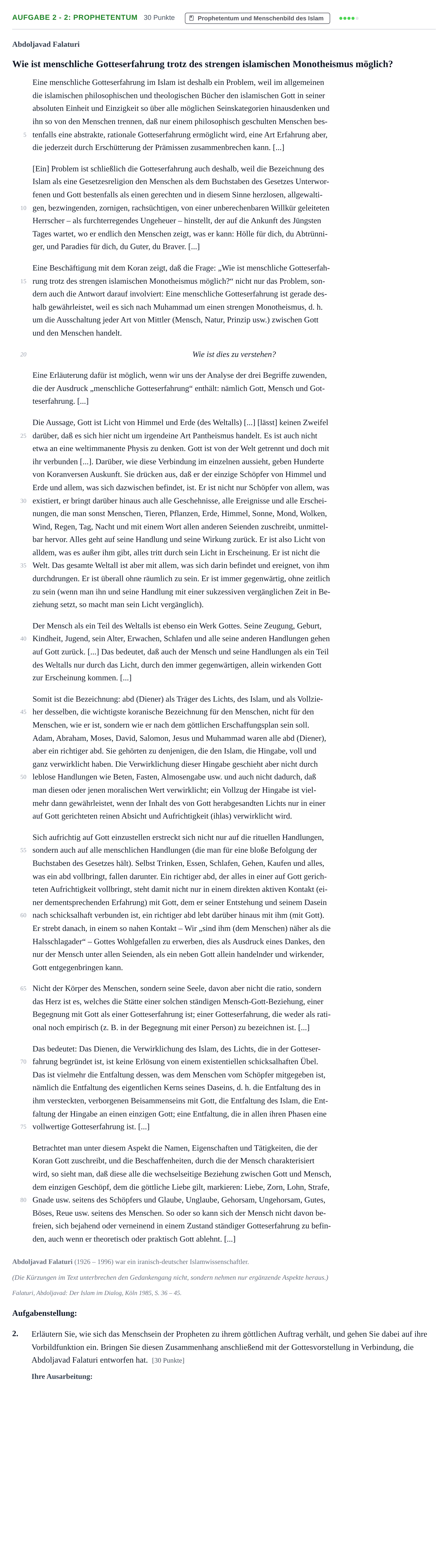 Aufgabenstellung: Aufgabe 2 - 2: Prophetentum · Abitur NRW Islamischer Religionsunterricht GK · Haupttermin 2023