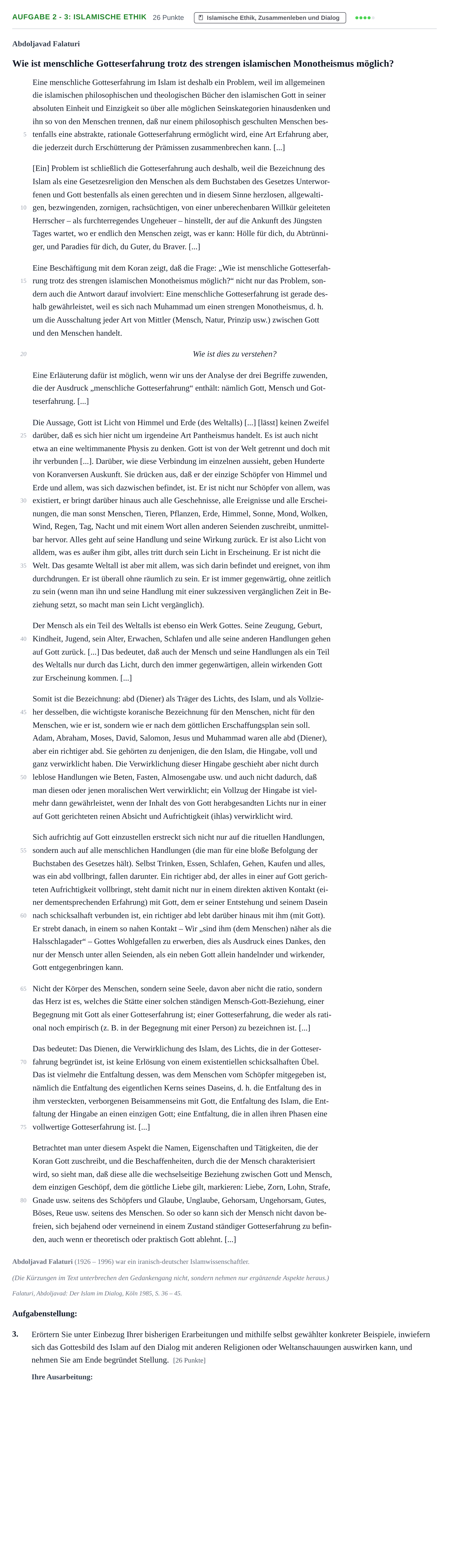 Aufgabenstellung: Aufgabe 2 - 3: Islamische Ethik · Abitur NRW Islamischer Religionsunterricht GK · Haupttermin 2023