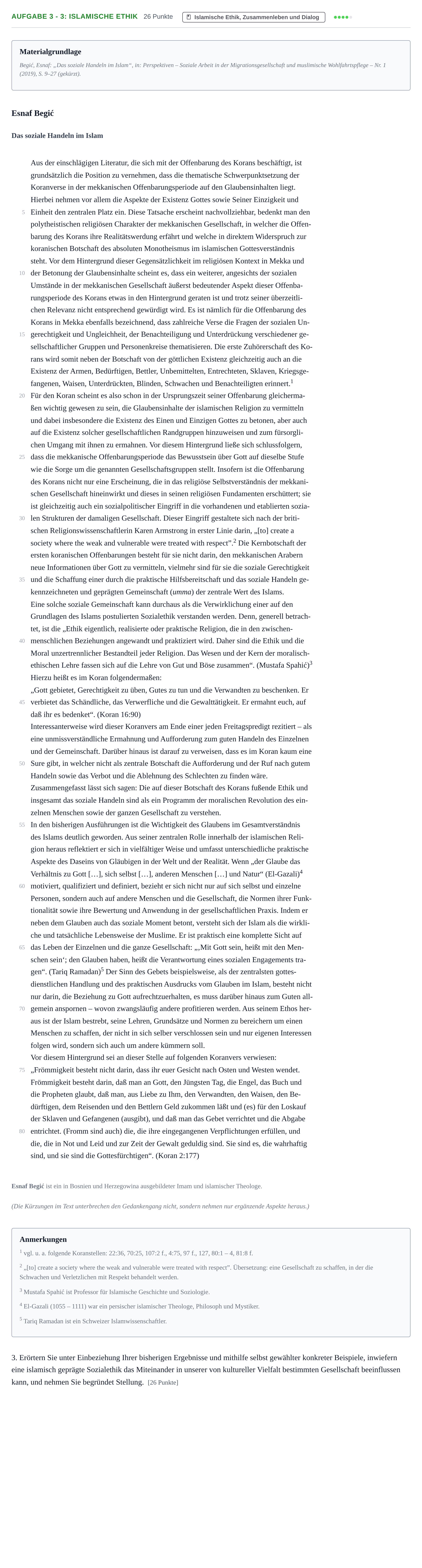 Aufgabenstellung: Aufgabe 3 - 3: Islamische Ethik · Abitur NRW Islamischer Religionsunterricht GK · Haupttermin 2023