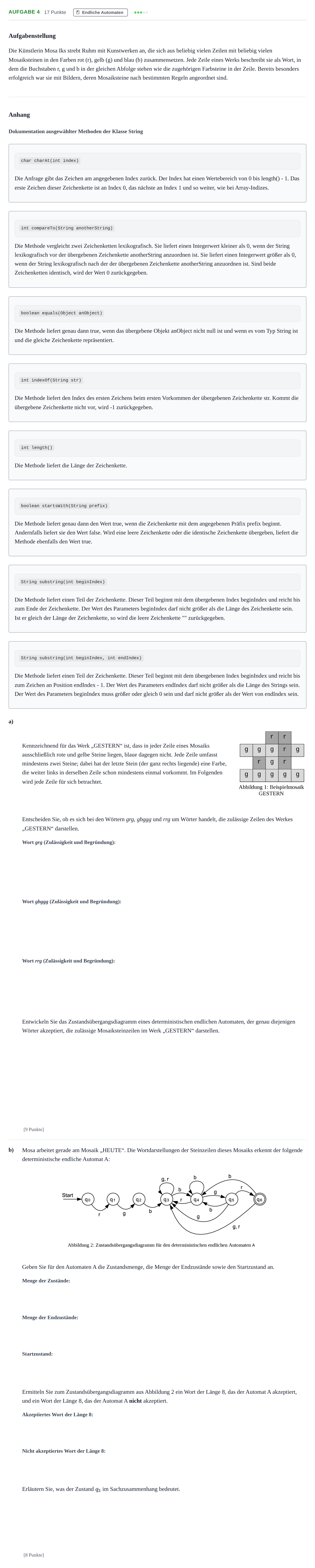 Aufgabenstellung: Aufgabe 4 - Endliche Automaten · Abitur NRW Informatik GK · Nachtermin 2021