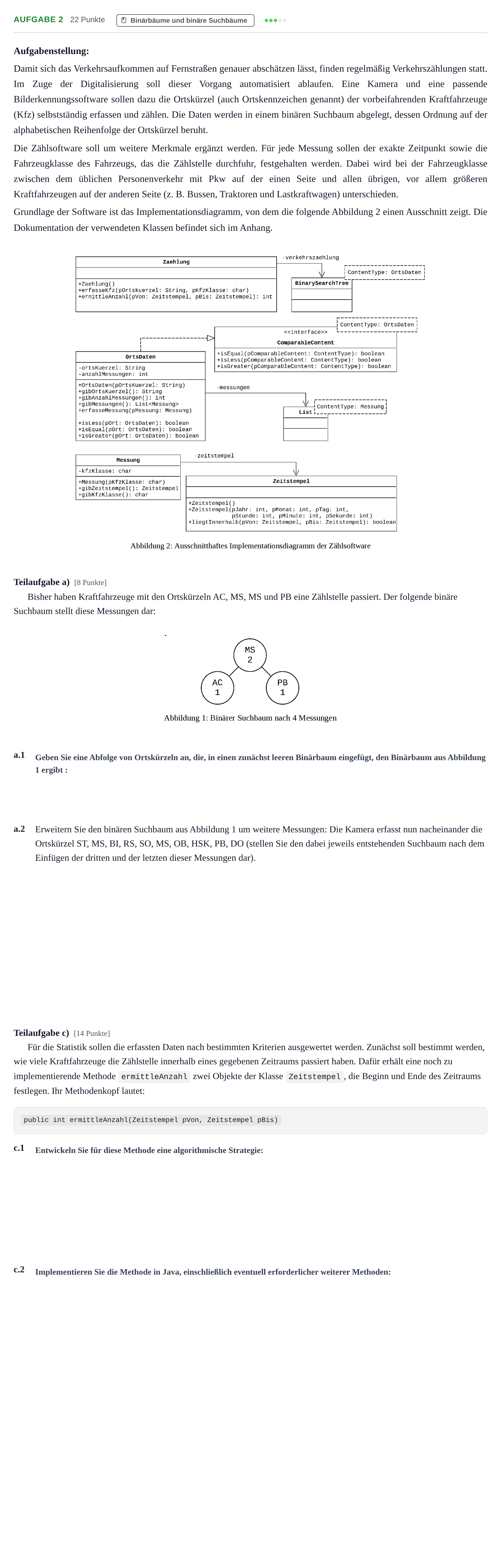Aufgabenstellung: Aufgabe 2 - Binärbäume und binäre Suchbäume · Abitur NRW Informatik LK · Nachtermin 2021
