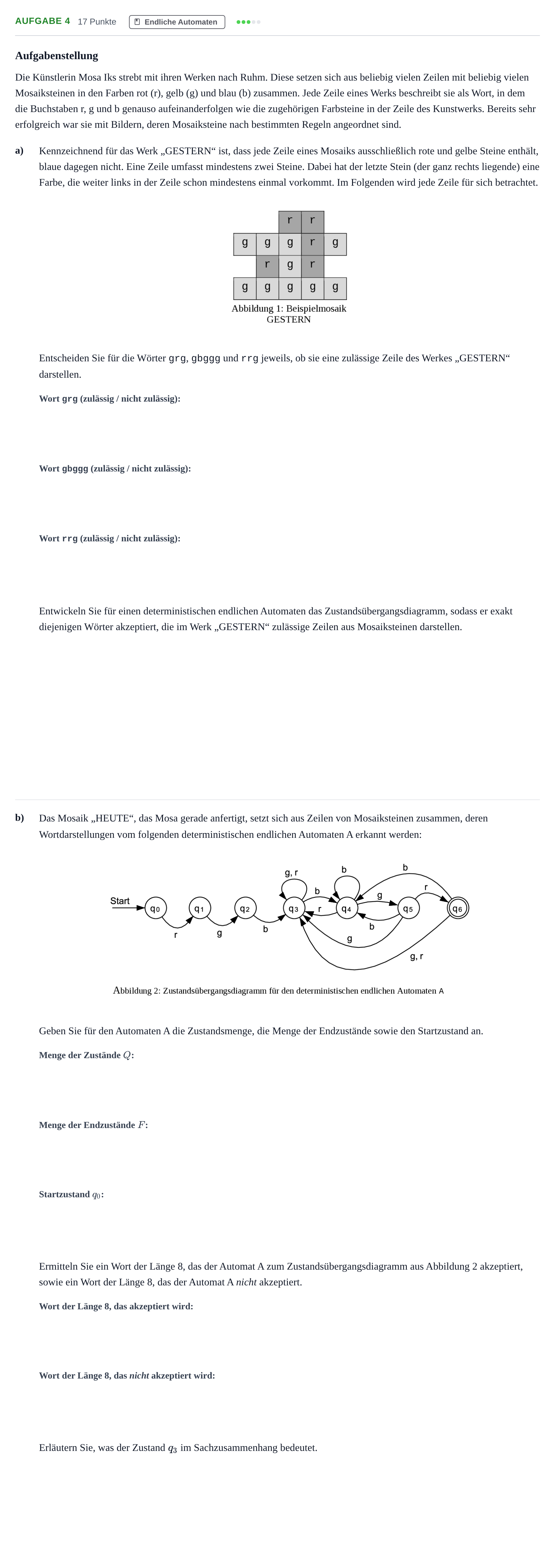 Aufgabenstellung: Aufgabe 4 - Endliche Automaten · Abitur NRW Informatik LK · Nachtermin 2021
