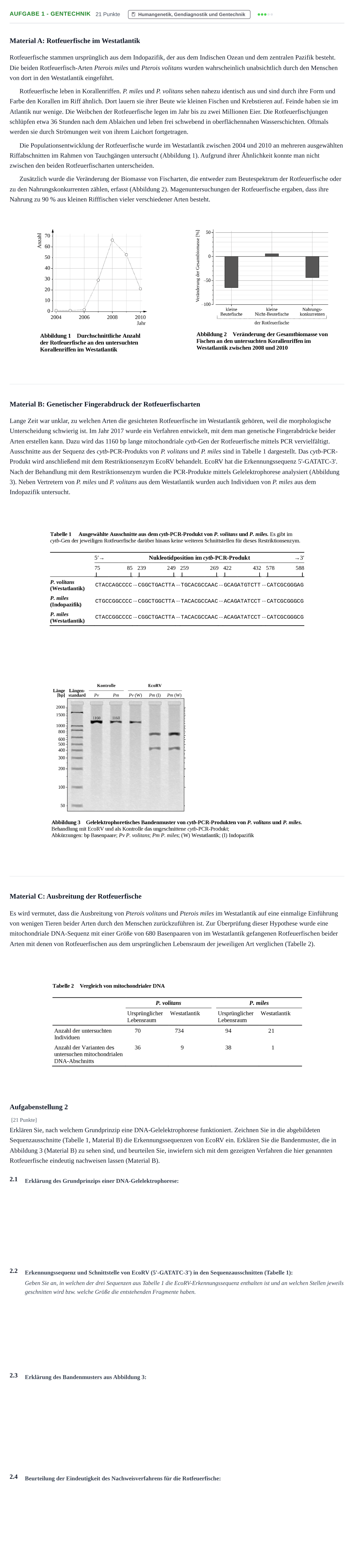 Aufgabenstellung: Aufgabe 1 - Gentechnik · Abitur NRW Biologie GK · Haupttermin · Weiterbildungskolleg 2021