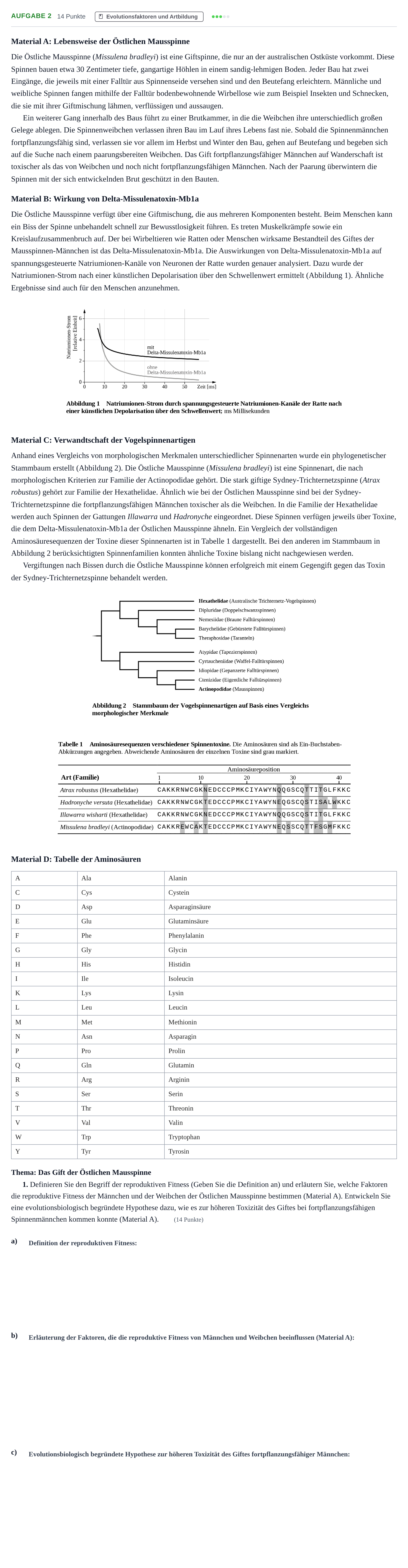 Aufgabenstellung: Aufgabe 2 - Evolutionsfaktoren und Artbildung · Abitur NRW Biologie GK · Nachtermin 2021
