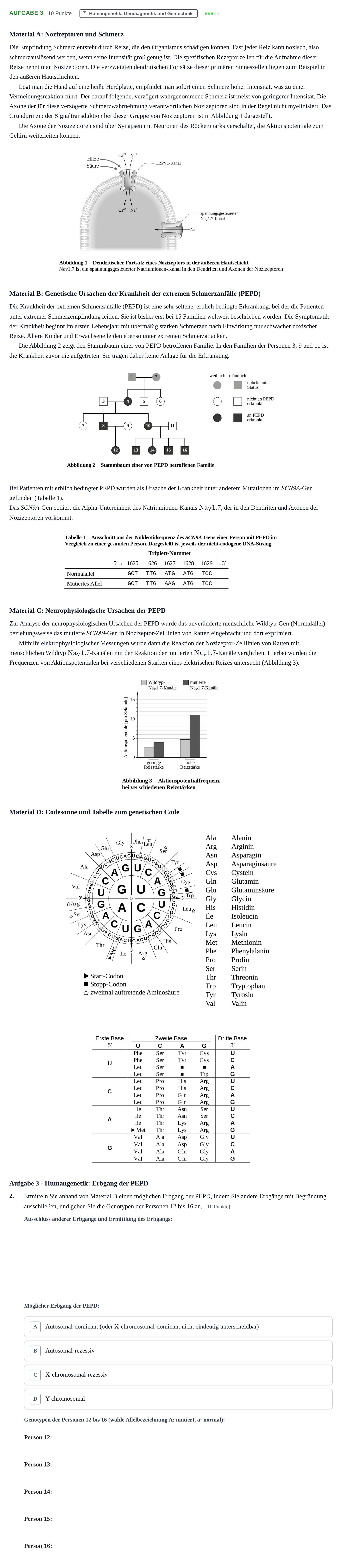 Aufgabenstellung: Aufgabe 3 - Humangenetik, Gendiagnostik und Gente… · Abitur NRW Biologie GK · Nachtermin 2021