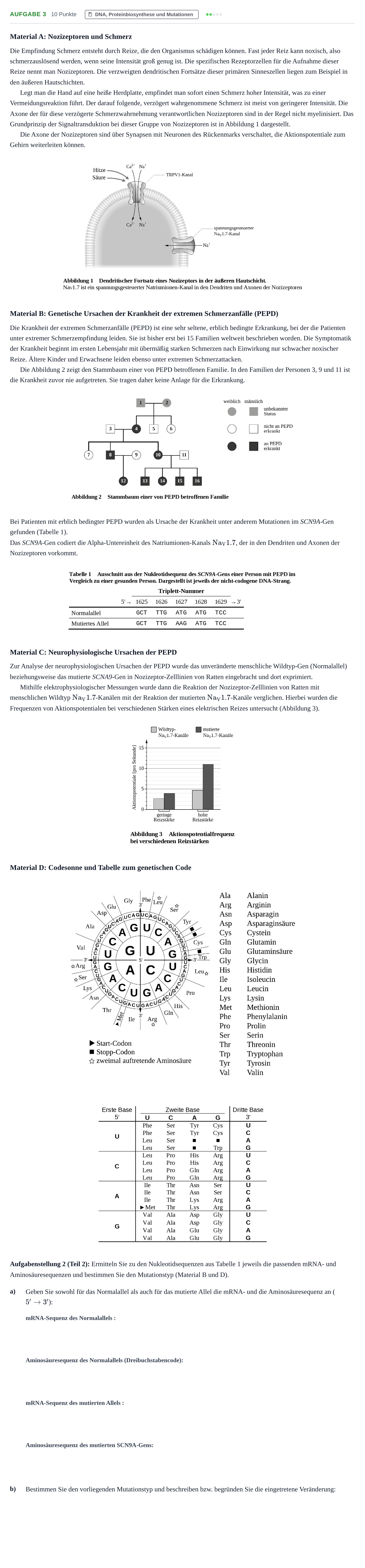 Aufgabenstellung: Aufgabe 3 - DNA, Proteinbiosynthese und Mutationen · Abitur NRW Biologie GK · Nachtermin 2021