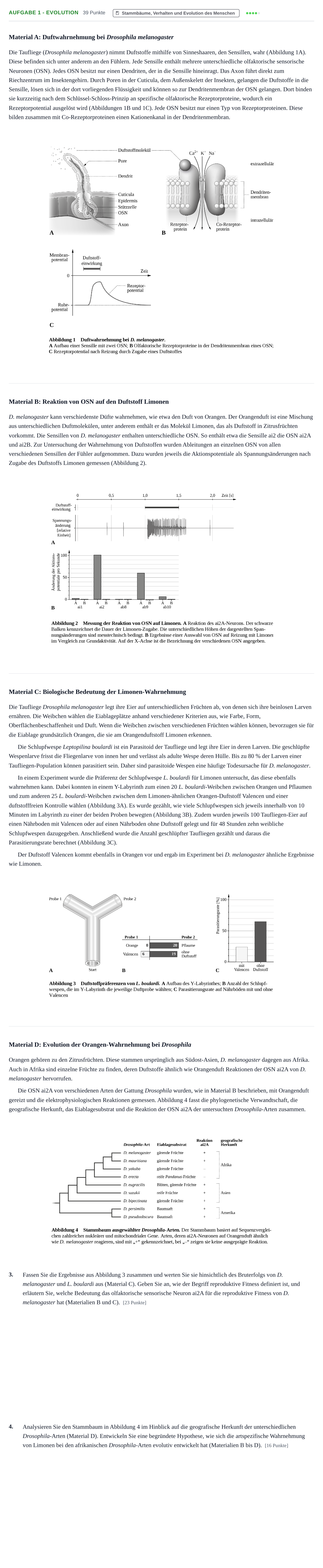 Aufgabenstellung: Aufgabe 1 - Evolution · Abitur NRW Biologie LK · Haupttermin · Weiterbildungskolleg 2021