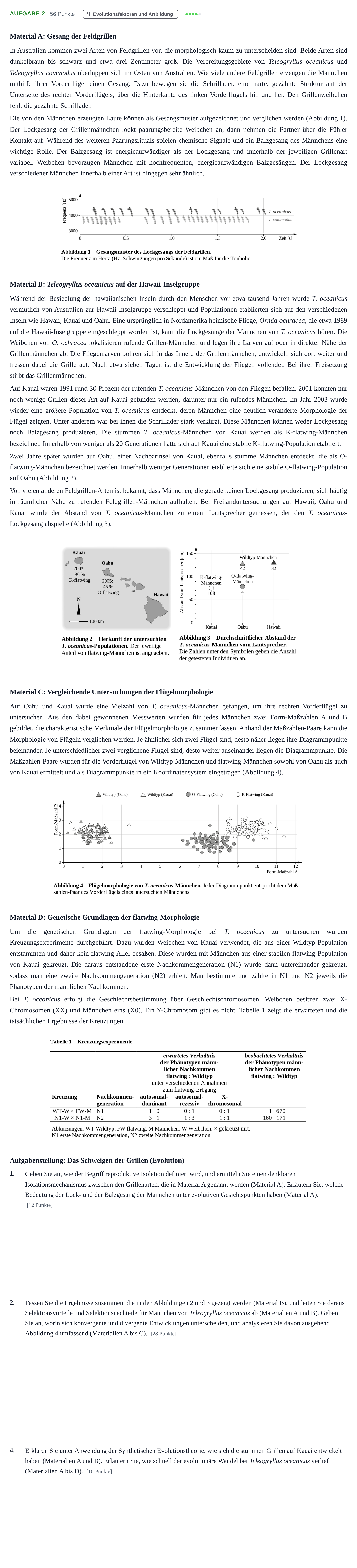 Aufgabenstellung: Aufgabe 2 - Evolution · Abitur NRW Biologie LK · Haupttermin · Weiterbildungskolleg 2021