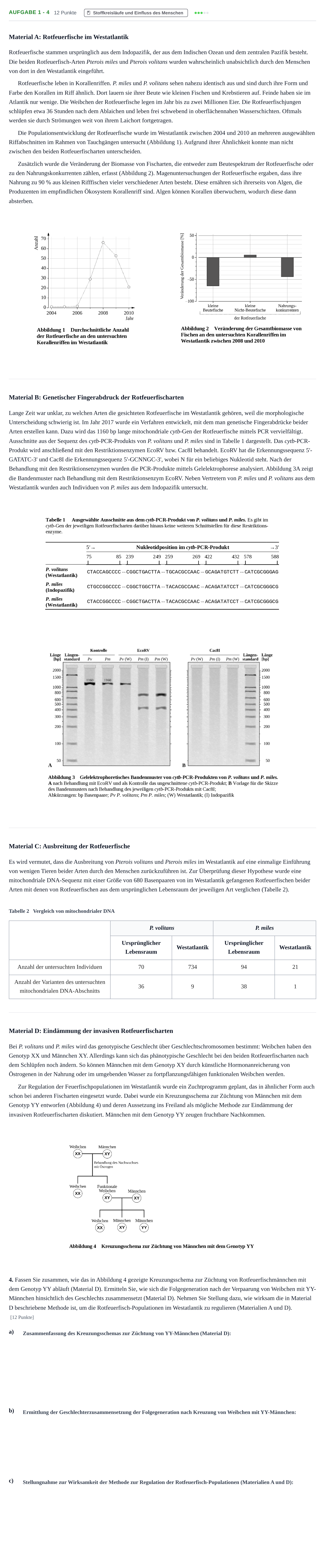 Aufgabenstellung: Aufgabe 1 - 4 · Abitur NRW Biologie LK · Haupttermin · Weiterbildungskolleg 2021
