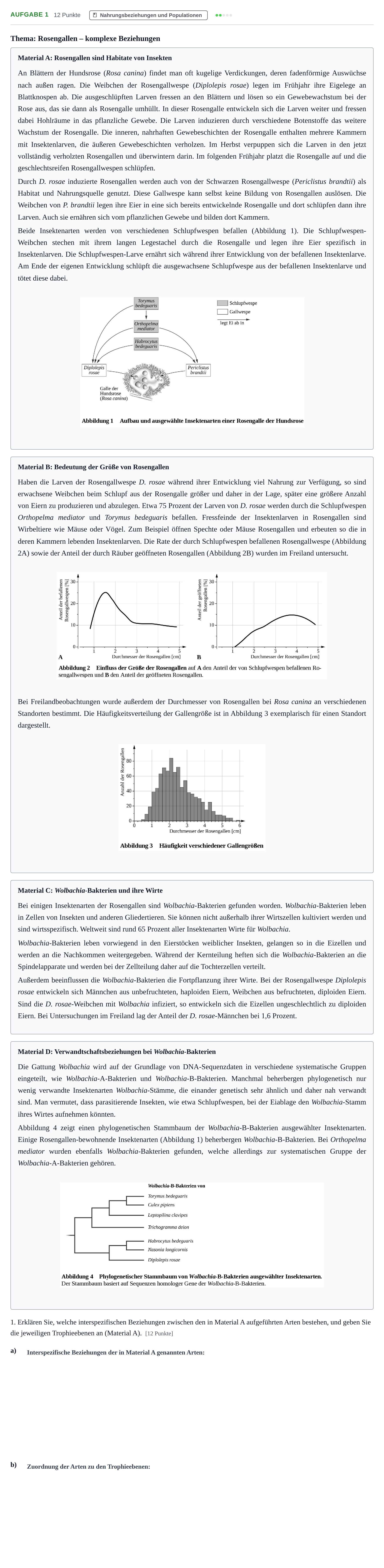 Aufgabenstellung: Aufgabe 1 - Nahrungsbeziehungen und Populationen · Abitur NRW Biologie LK · Nachtermin 2021