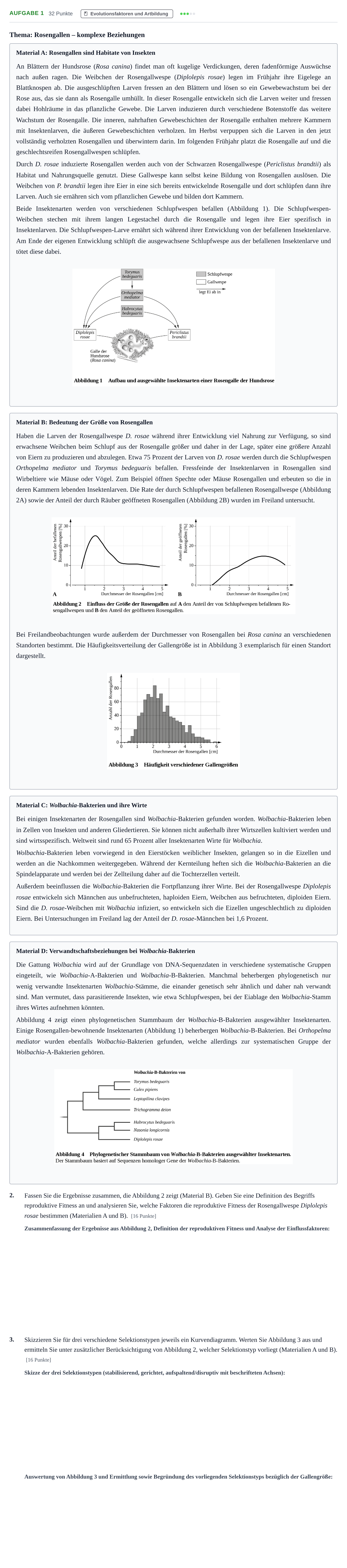 Aufgabenstellung: Aufgabe 1 - Evolutionsfaktoren und Artbildung · Abitur NRW Biologie LK · Nachtermin 2021