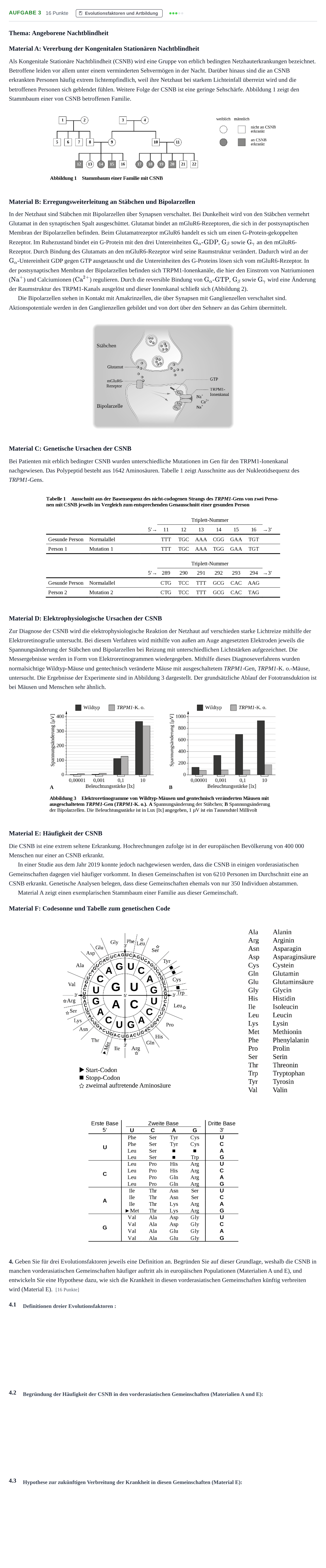 Aufgabenstellung: Aufgabe 3 - Evolutionsfaktoren und Artbildung · Abitur NRW Biologie LK · Nachtermin 2021