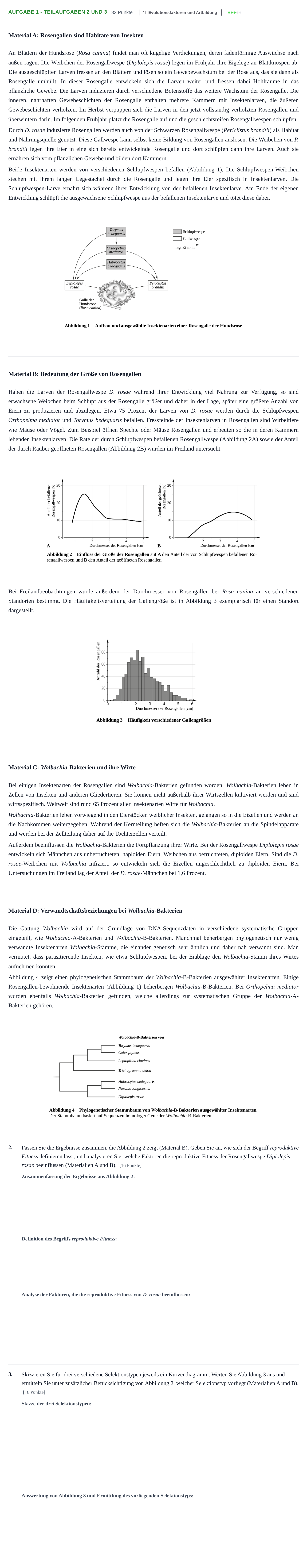 Aufgabenstellung: Aufgabe 1 - Teilaufgaben 2 und 3 · Abitur NRW Biologie LK · Nachtermin · Weiterbildungskolleg 2021