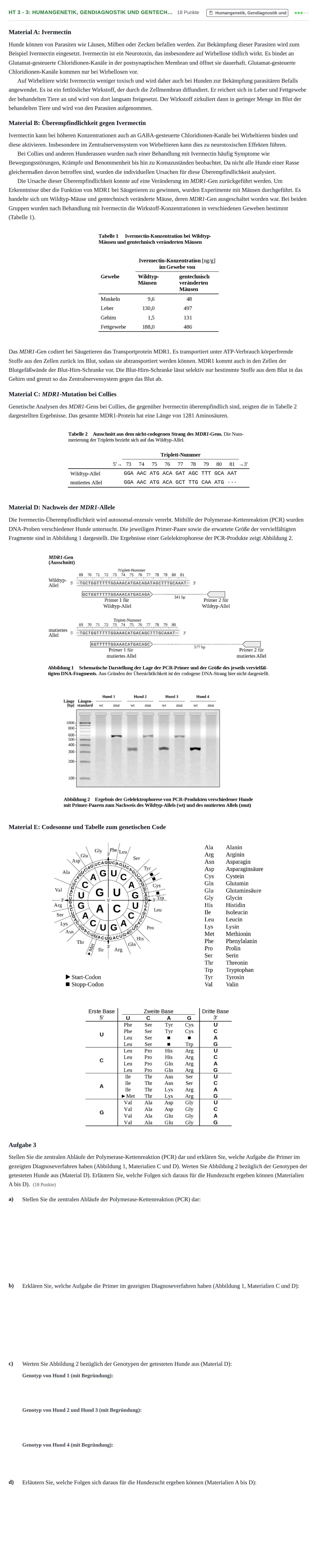 Aufgabenstellung: Aufgabe HT 3 - 3: Humangenetik, Gendiagnostik und Gentech… · Abitur NRW Biologie GK · Haupttermin · Weiterbildungskolleg 2022
