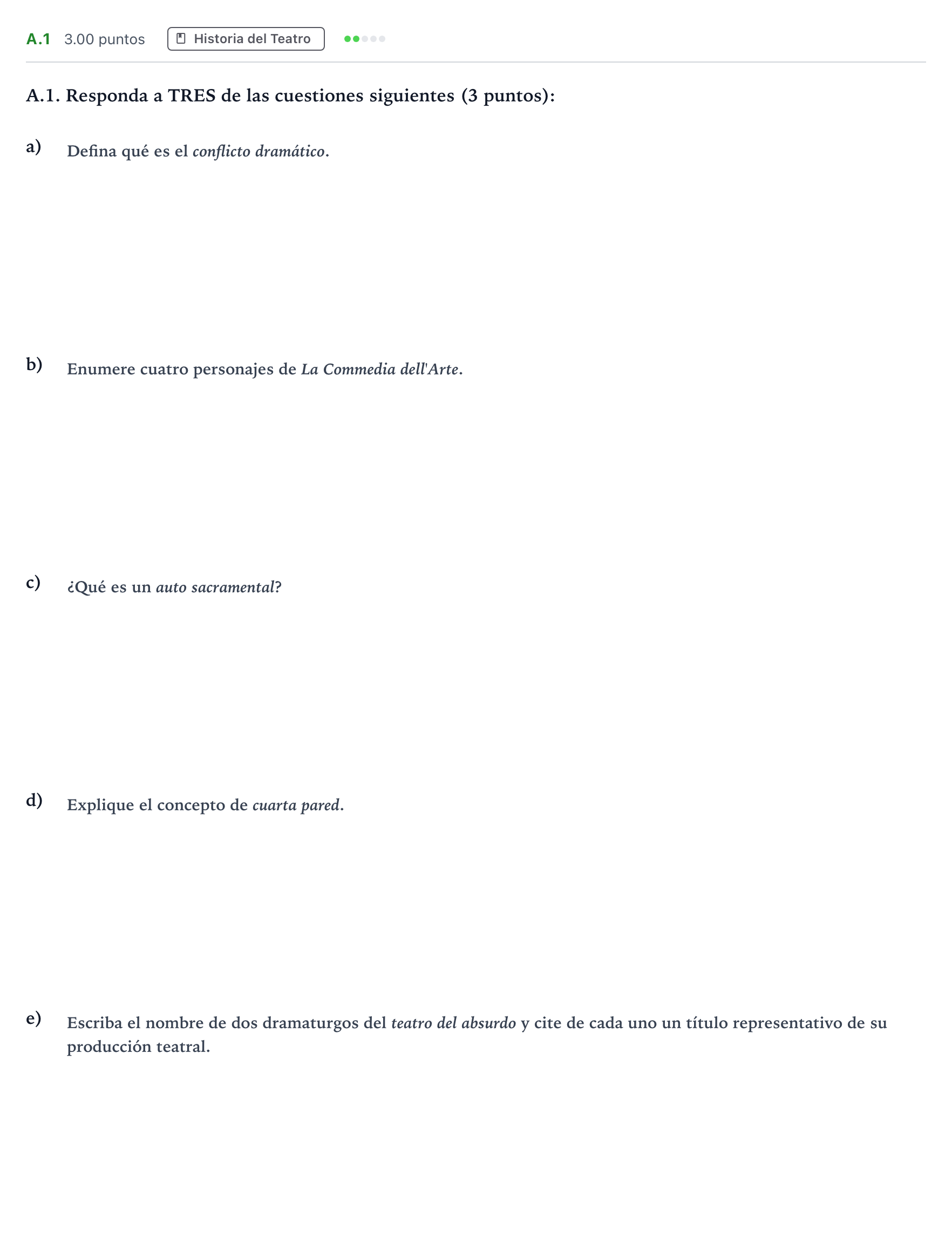 Enunciado: Ejercicio A.1 · Artes Escénicas PAU Madrid Modelo 2021