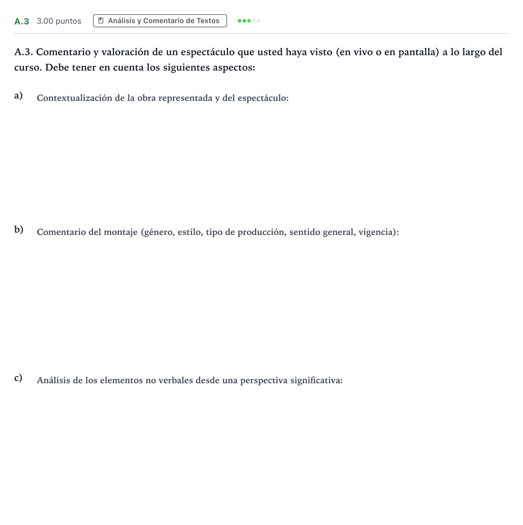 Enunciado: Ejercicio A.3 · Artes Escénicas PAU Madrid Modelo 2021