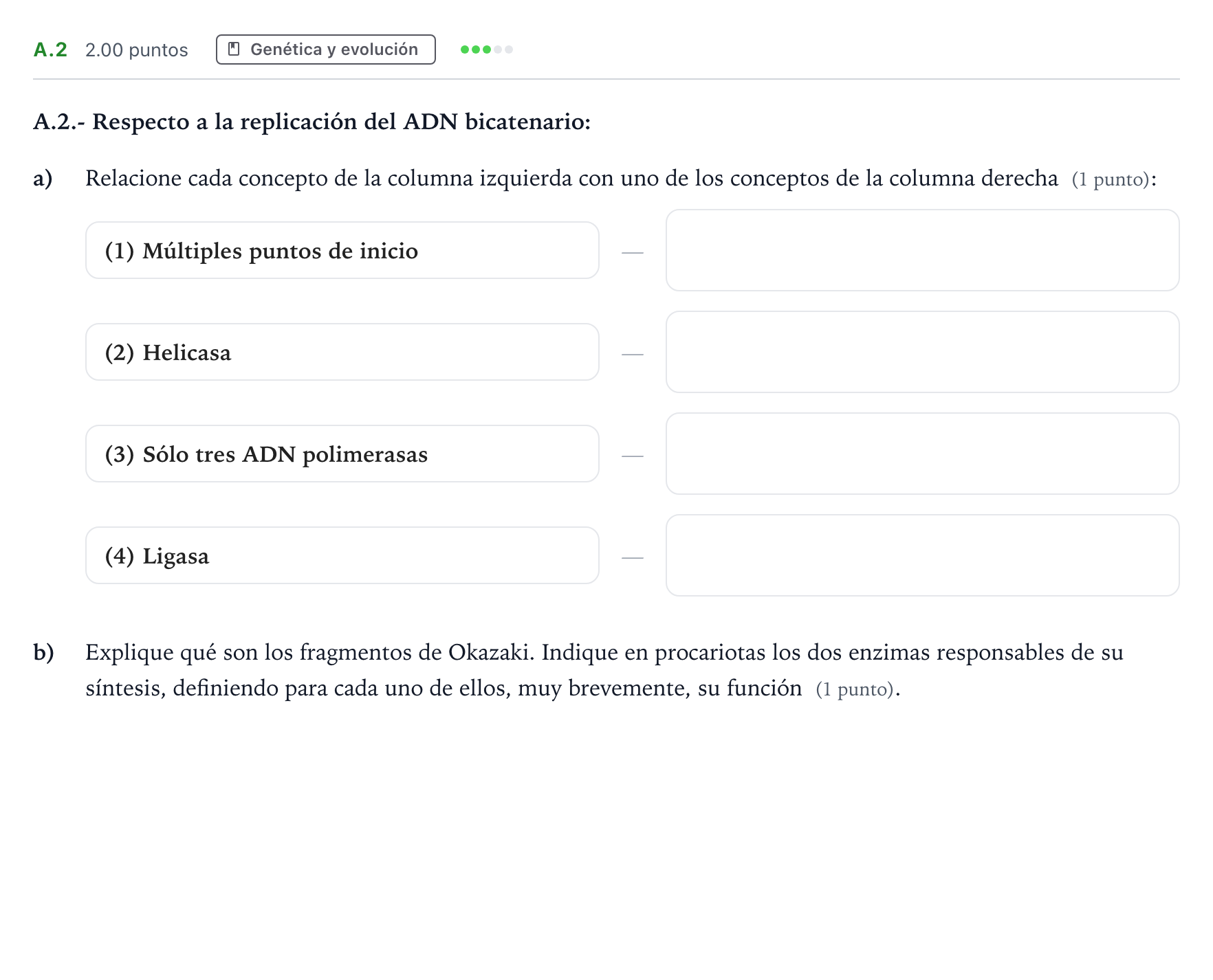 Enunciado: Ejercicio A.2 · Biología PAU Madrid Ordinaria Coincidencias 2021