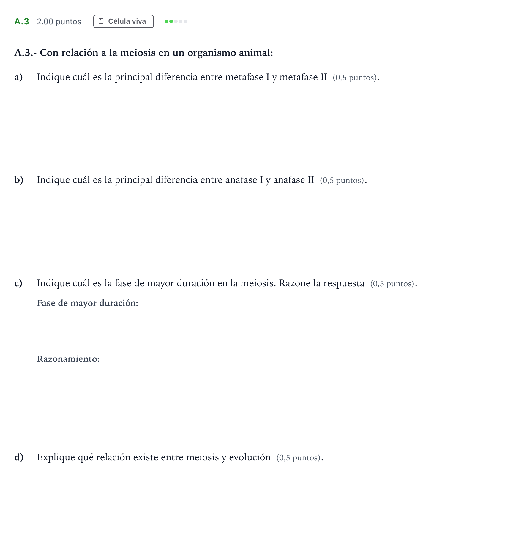 Enunciado: Ejercicio A.3 · Biología PAU Madrid Ordinaria Coincidencias 2021