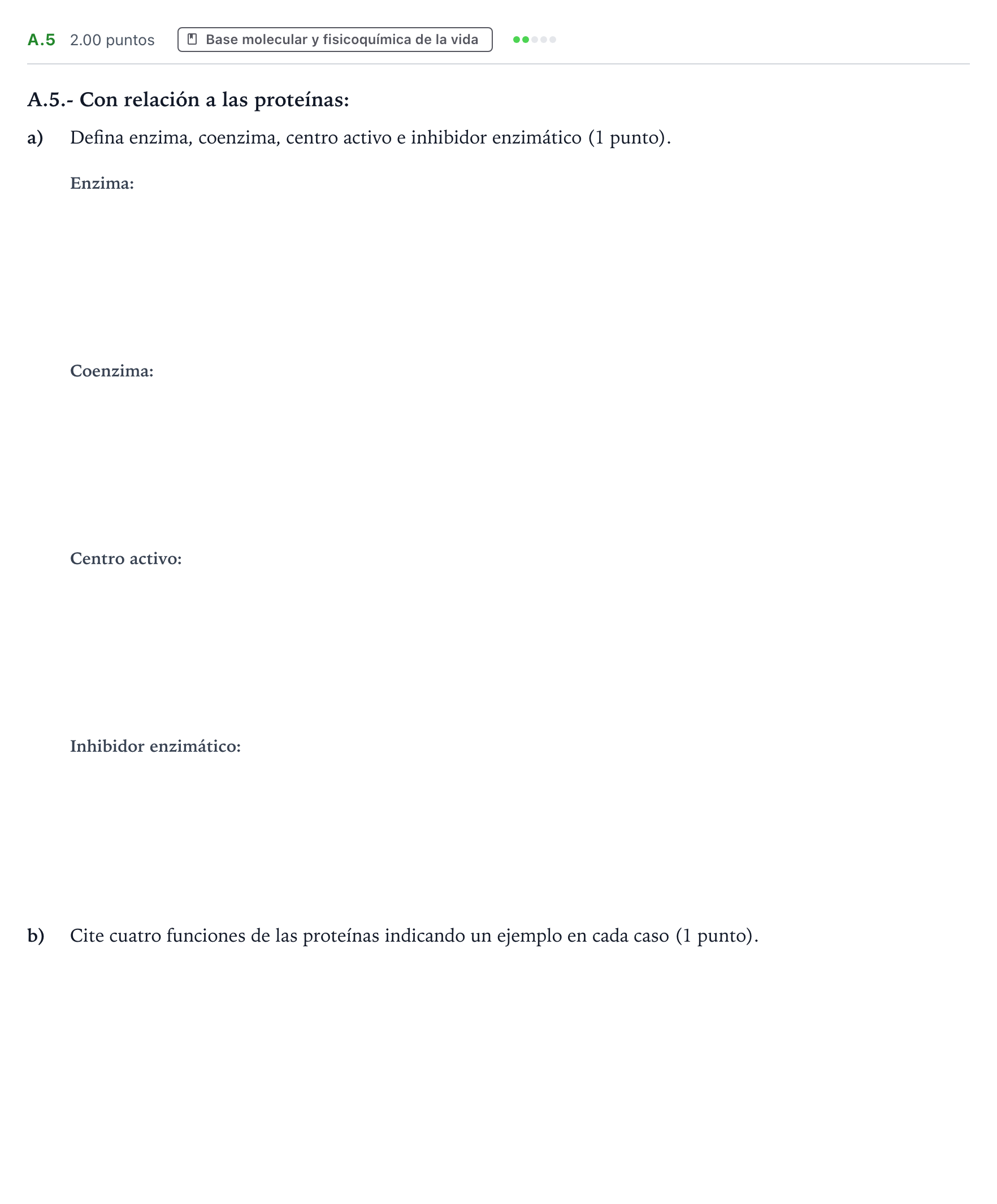 Enunciado: Ejercicio A.5 · Biología PAU Madrid Ordinaria Coincidencias 2021