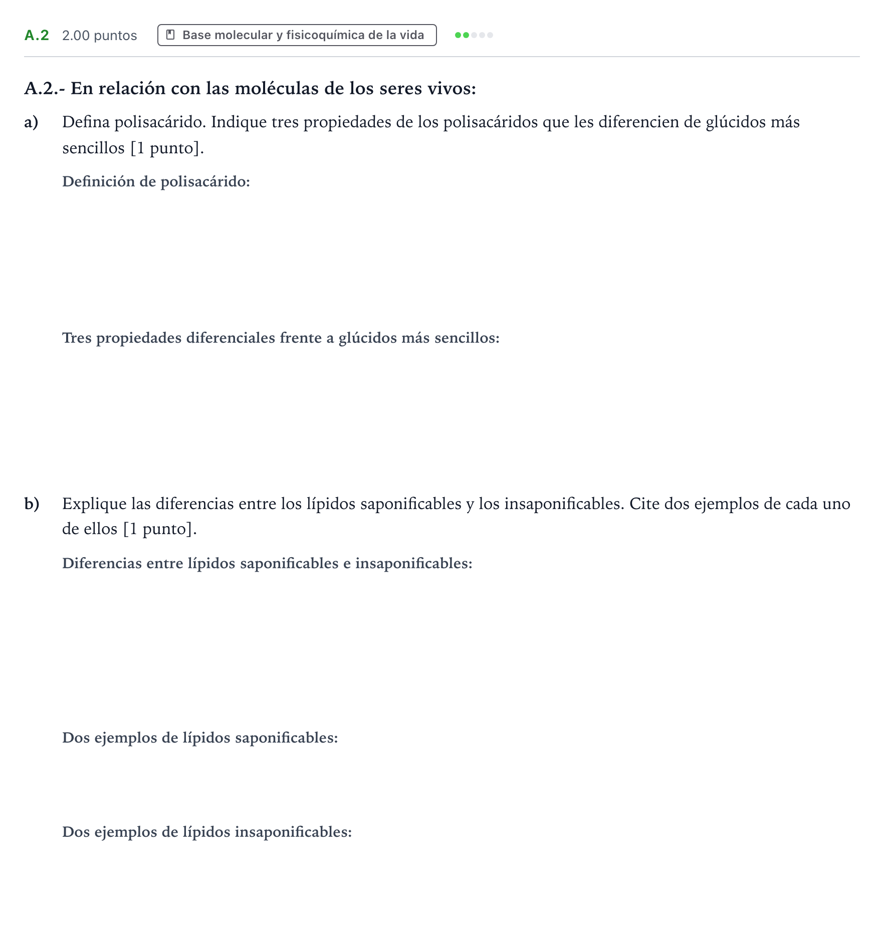 Enunciado: Ejercicio A.2 · Biología PAU Madrid Extraordinaria 2021