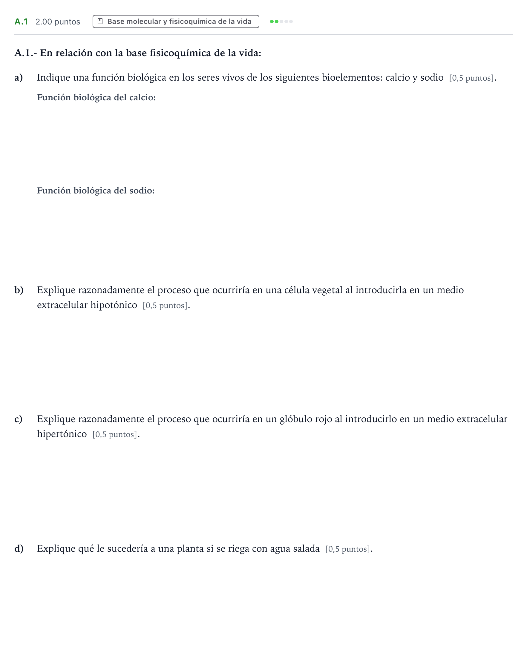 Enunciado: Ejercicio A.1 · Biología PAU Madrid Ordinaria 2021