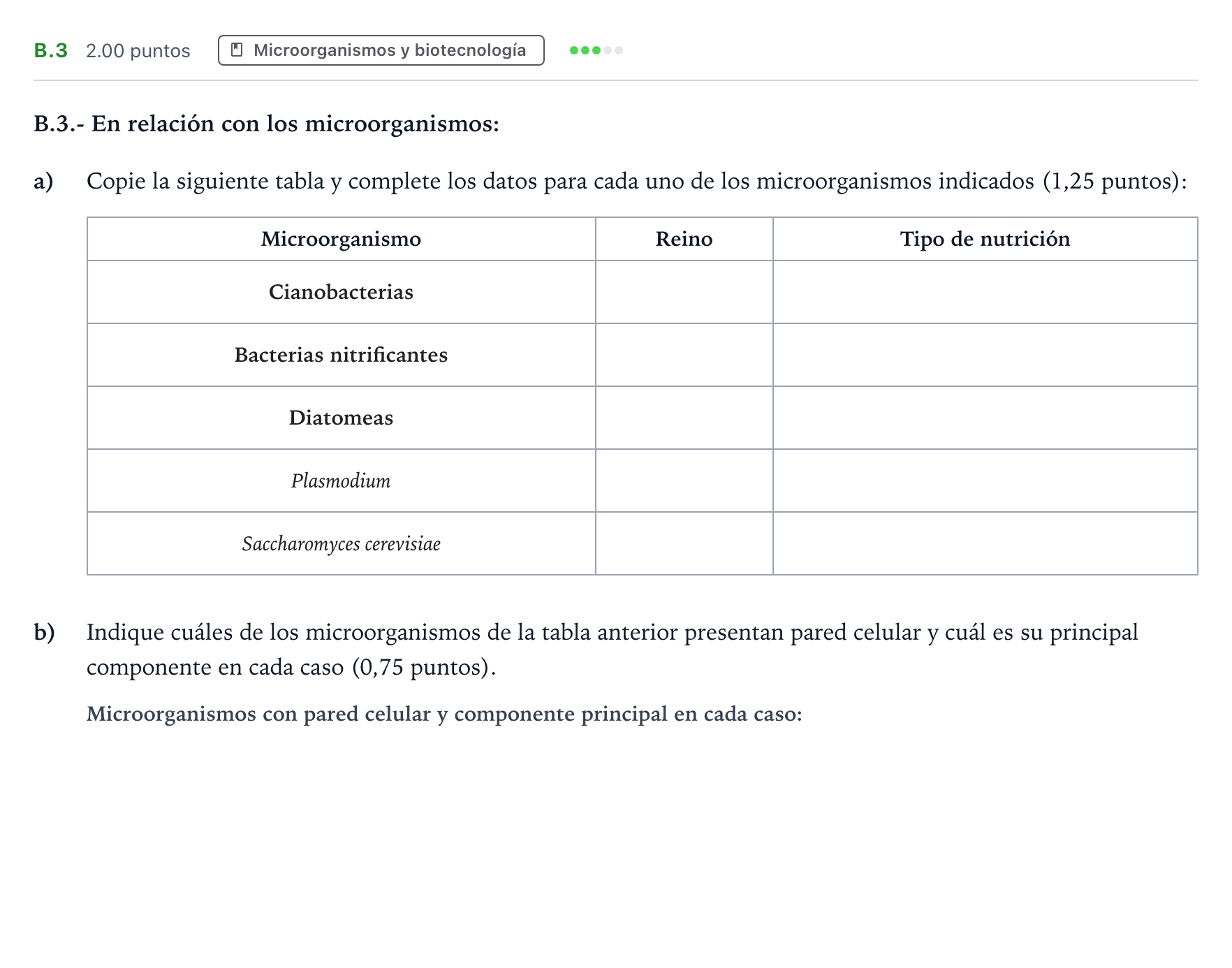 Enunciado: Ejercicio B.3 · Biología PAU Madrid Ordinaria 2021