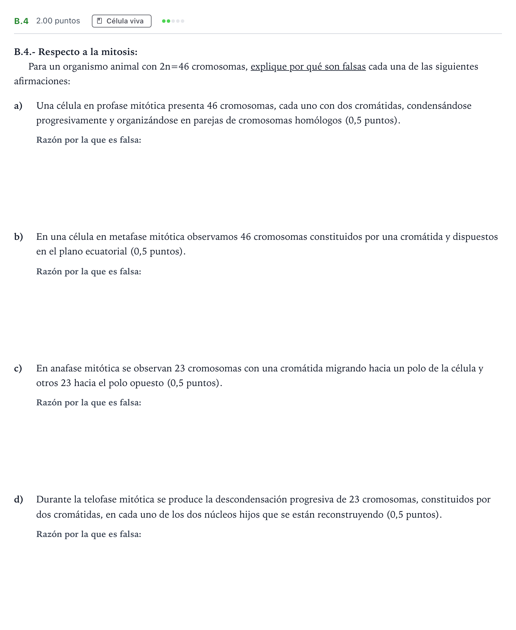 Enunciado: Ejercicio B.4 · Biología PAU Madrid Ordinaria 2021