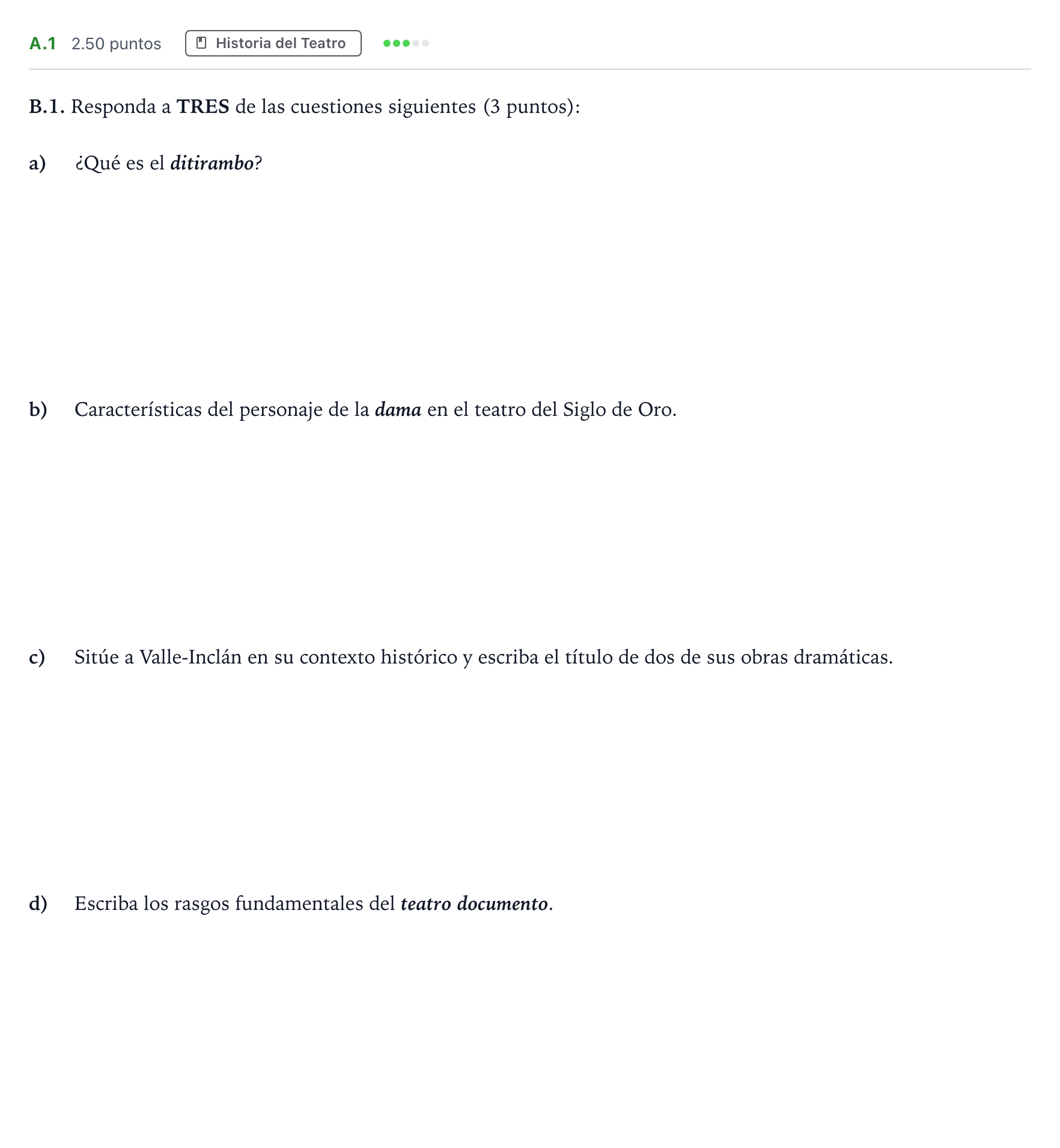 Enunciado: Ejercicio A.1 - Historia del Teatro · Artes Escénicas PAU Madrid Ordinaria 2021