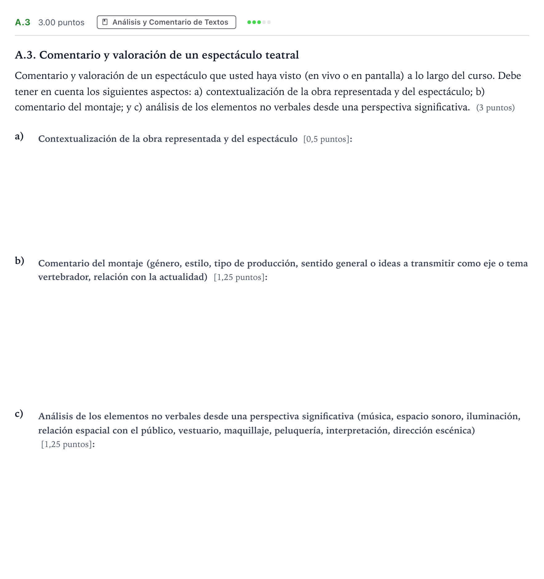 Enunciado: Ejercicio A.3 · Artes Escénicas PAU Madrid Ordinaria 2021