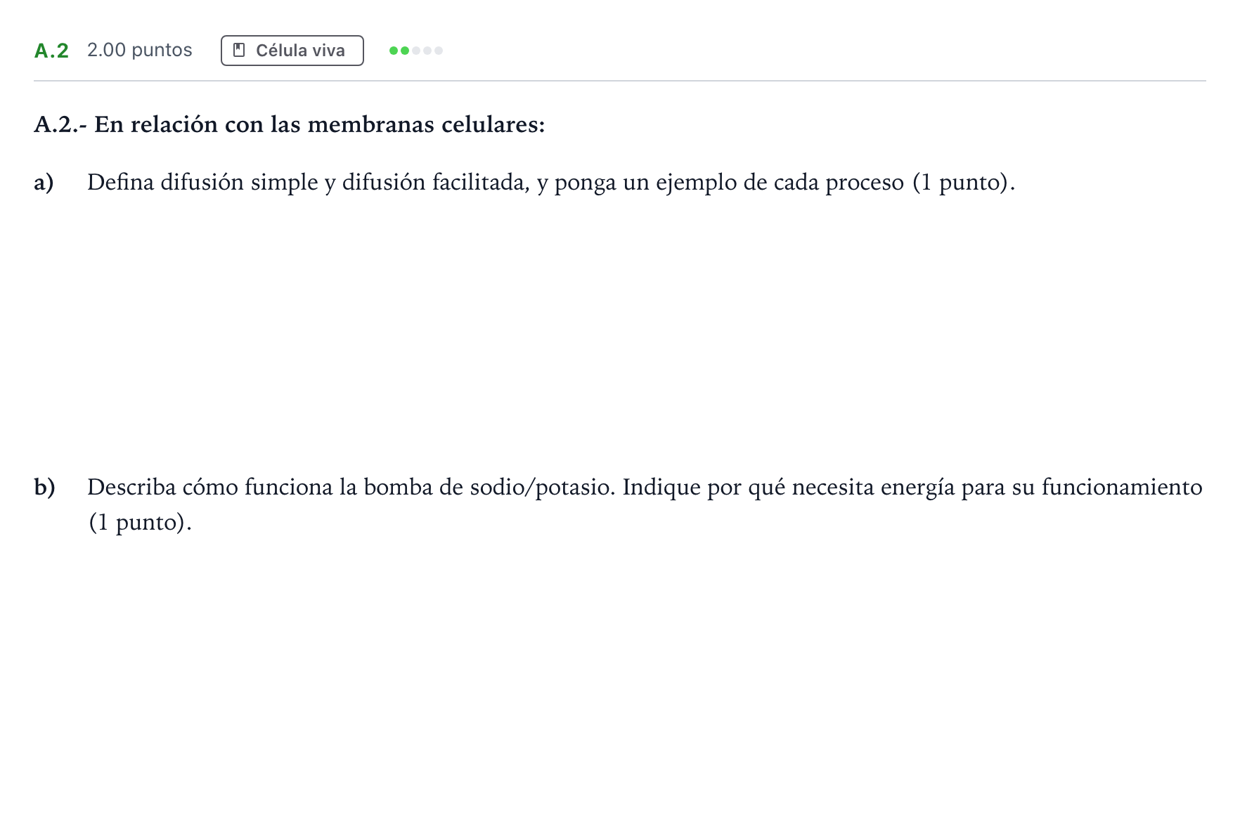 Enunciado: Ejercicio A.2 · Biología PAU Madrid Modelo 2021
