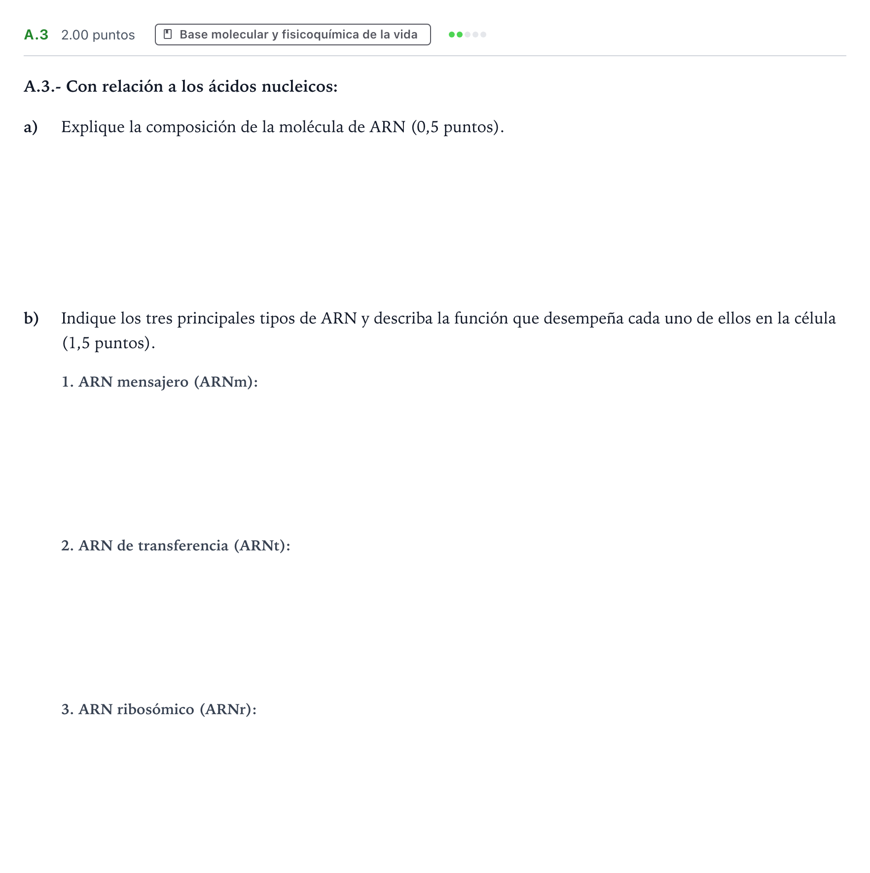 Enunciado: Ejercicio A.3 · Biología PAU Madrid Modelo 2021