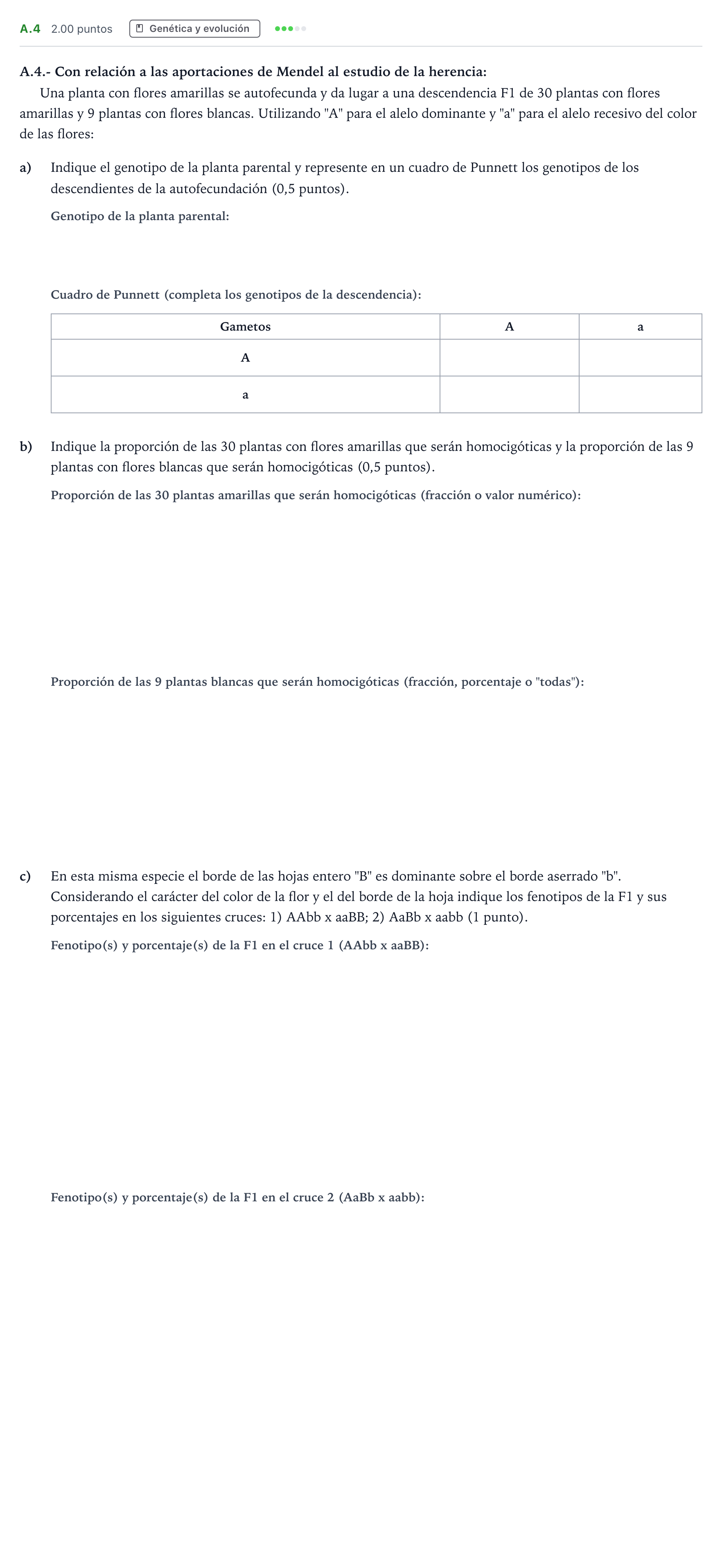 Enunciado: Ejercicio A.4 · Biología PAU Madrid Modelo 2021