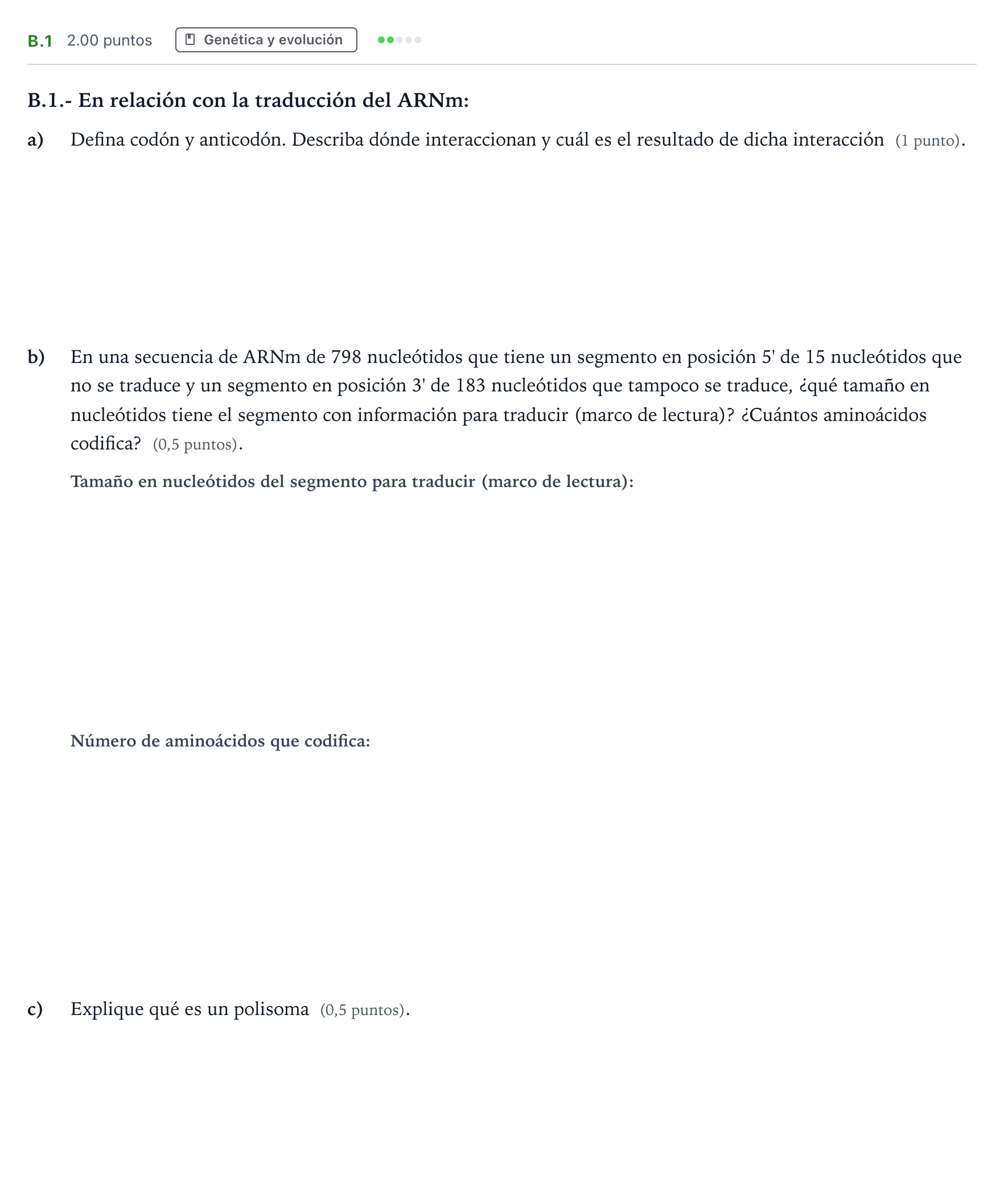 Enunciado: Ejercicio B.1 · Biología PAU Madrid Modelo 2021