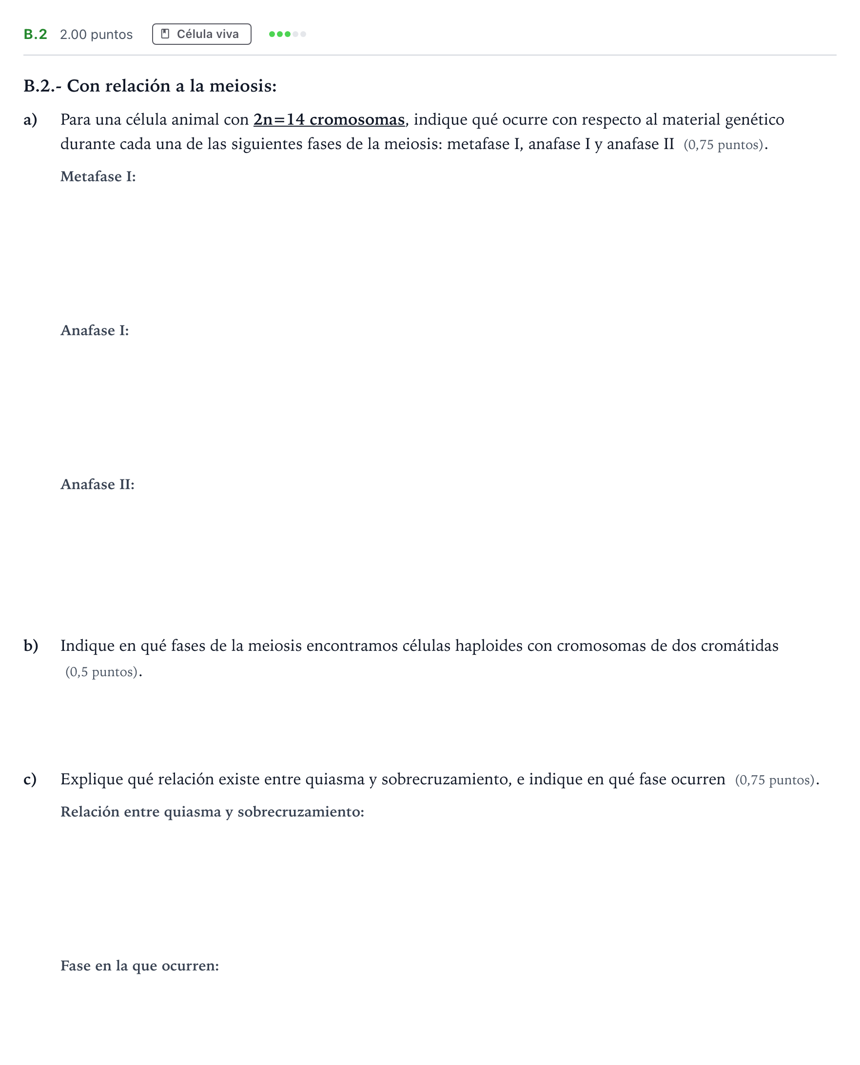 Enunciado: Ejercicio B.2 · Biología PAU Madrid Modelo 2021