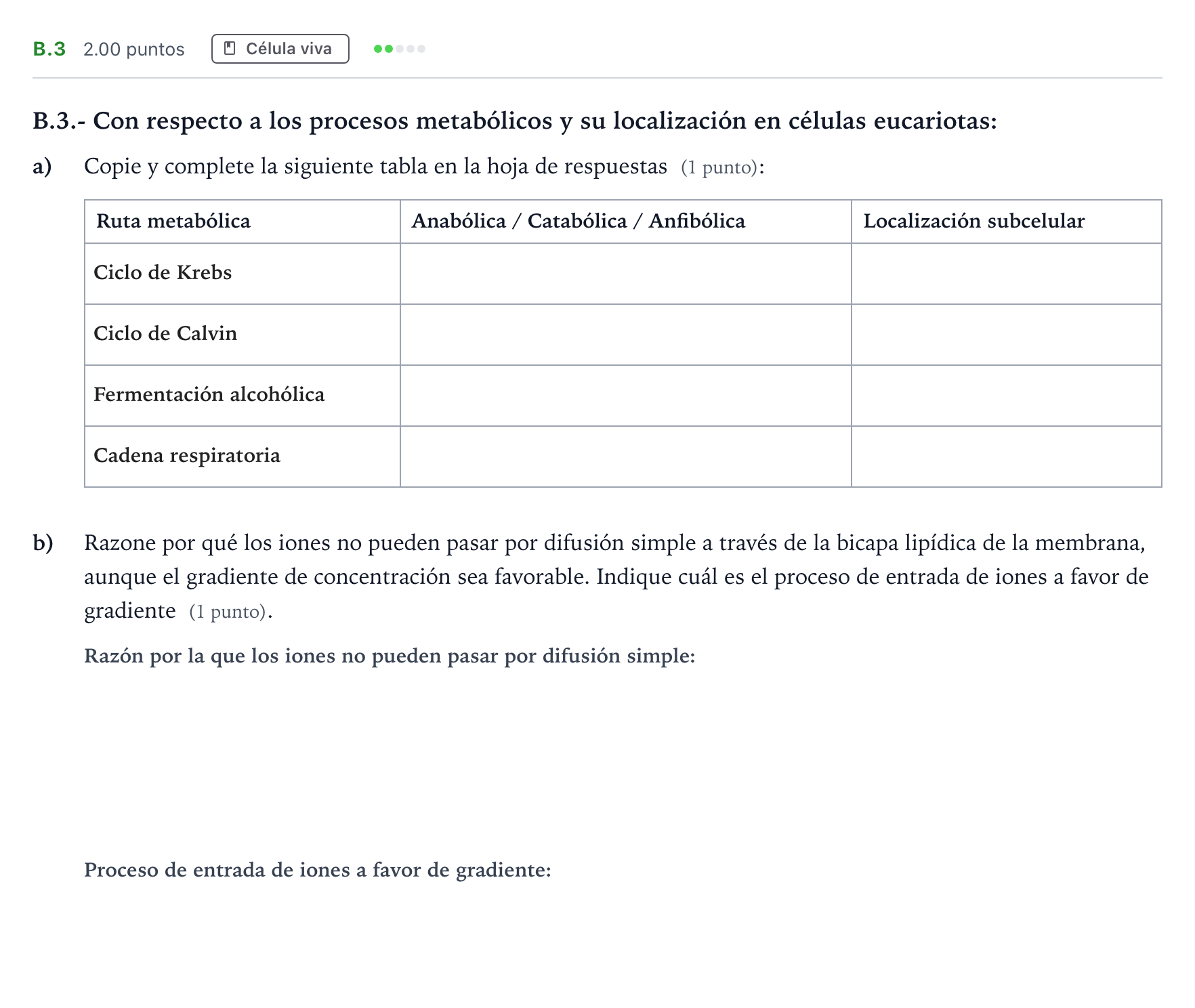 Enunciado: Ejercicio B.3 · Biología PAU Madrid Modelo 2021
