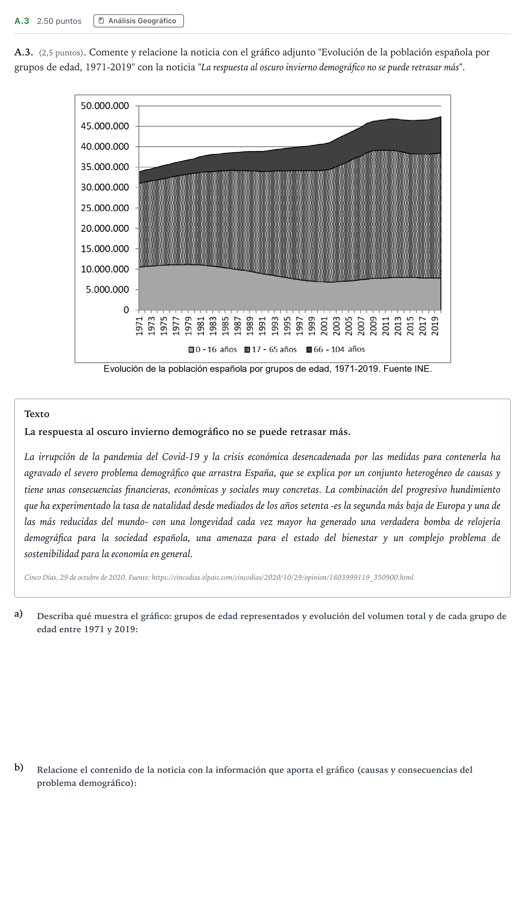 Enunciado: Ejercicio A.3 · Geografía PAU Madrid Extraordinaria 2021