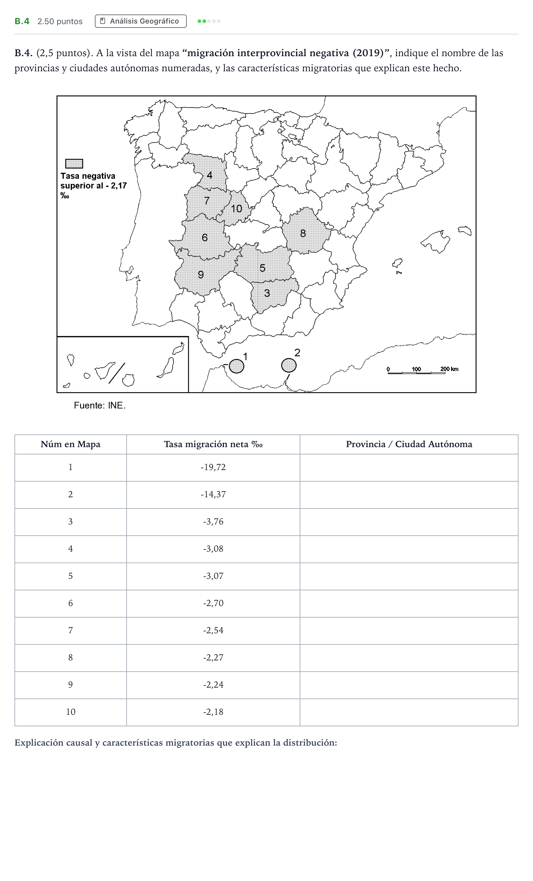 Enunciado: Ejercicio B.4 · Geografía PAU Madrid Extraordinaria 2021