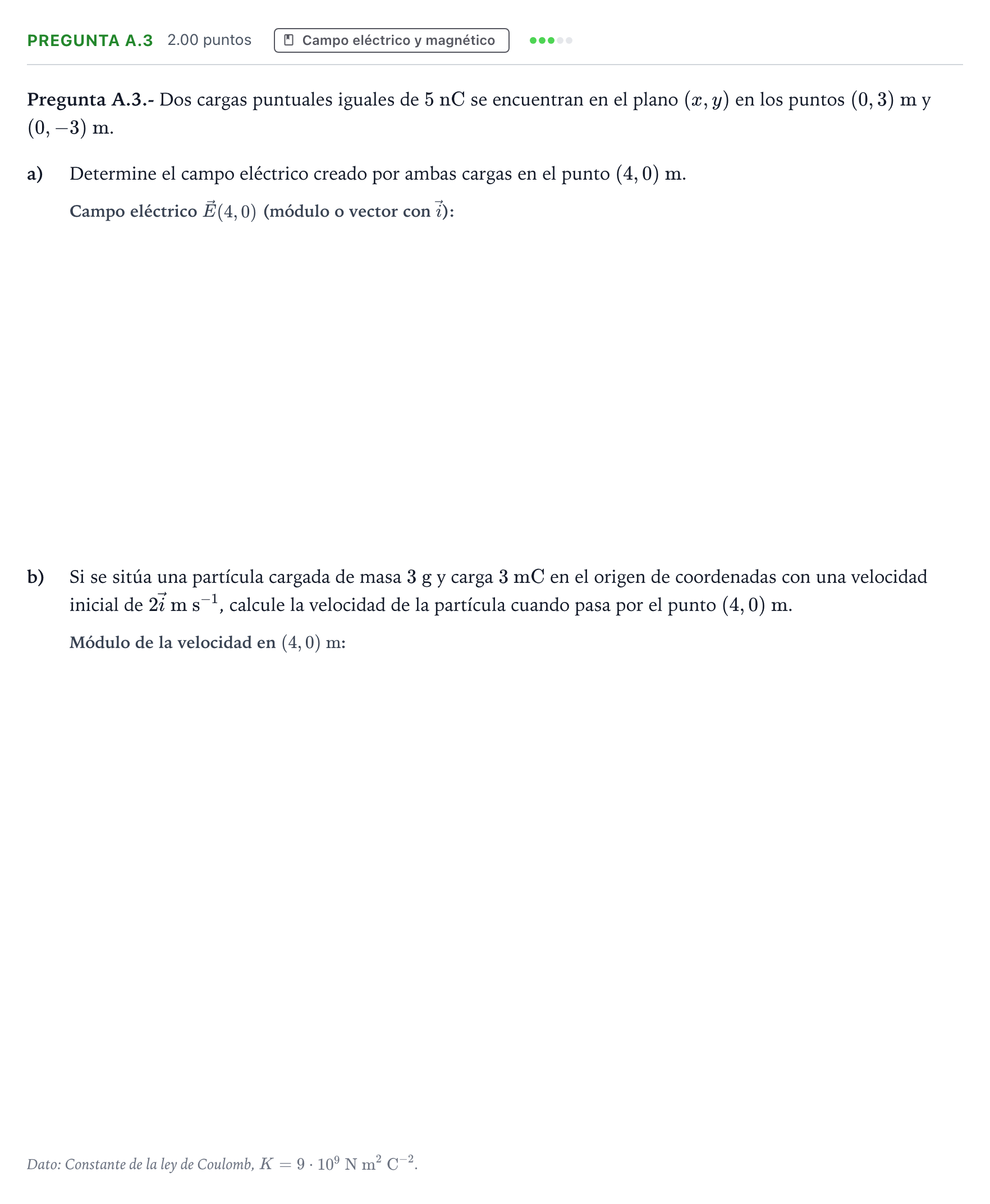Enunciado: Pregunta A.3 · Física PAU Madrid Modelo 2021