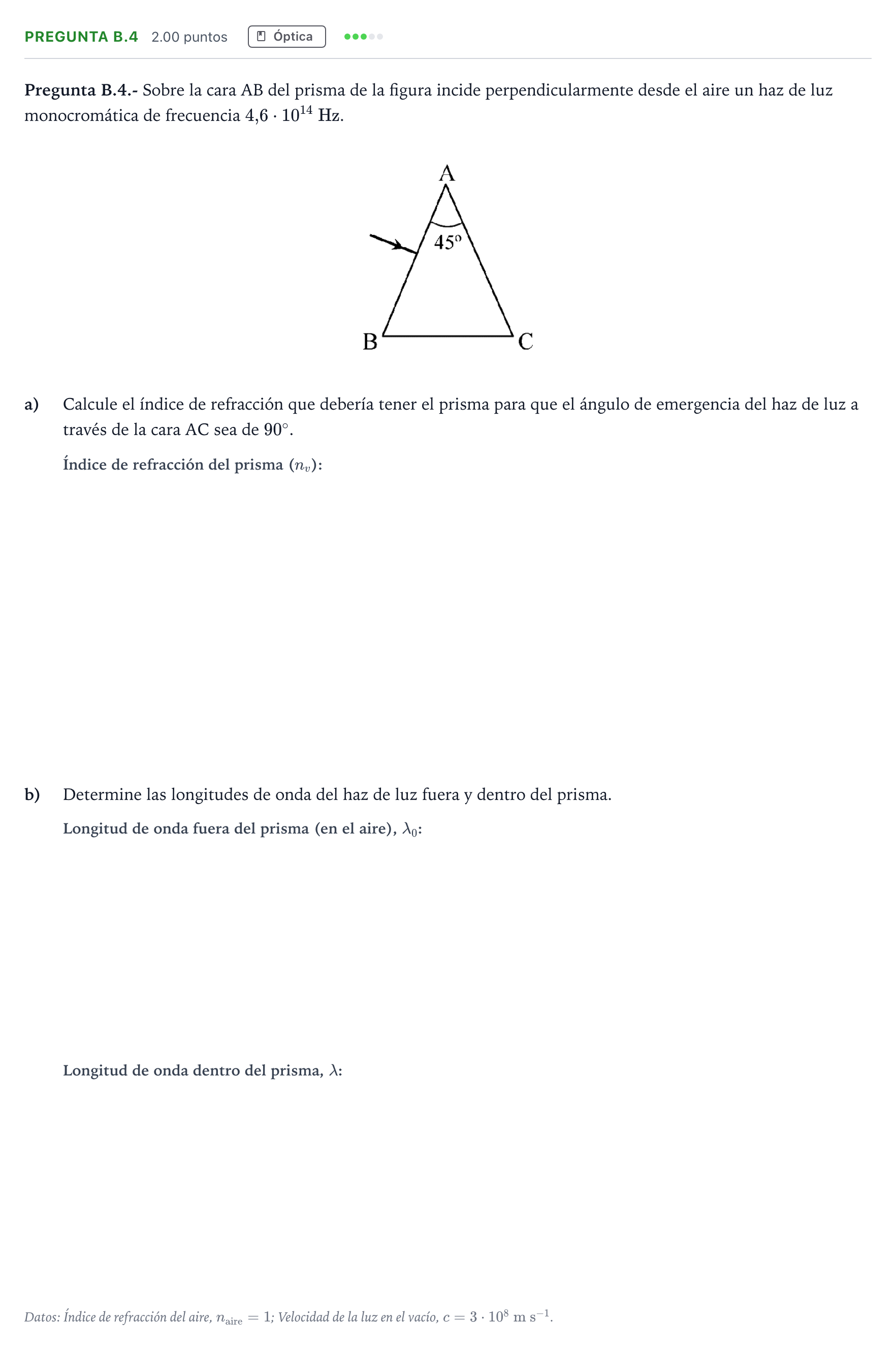 Enunciado: Pregunta B.4 · Física PAU Madrid Modelo 2021