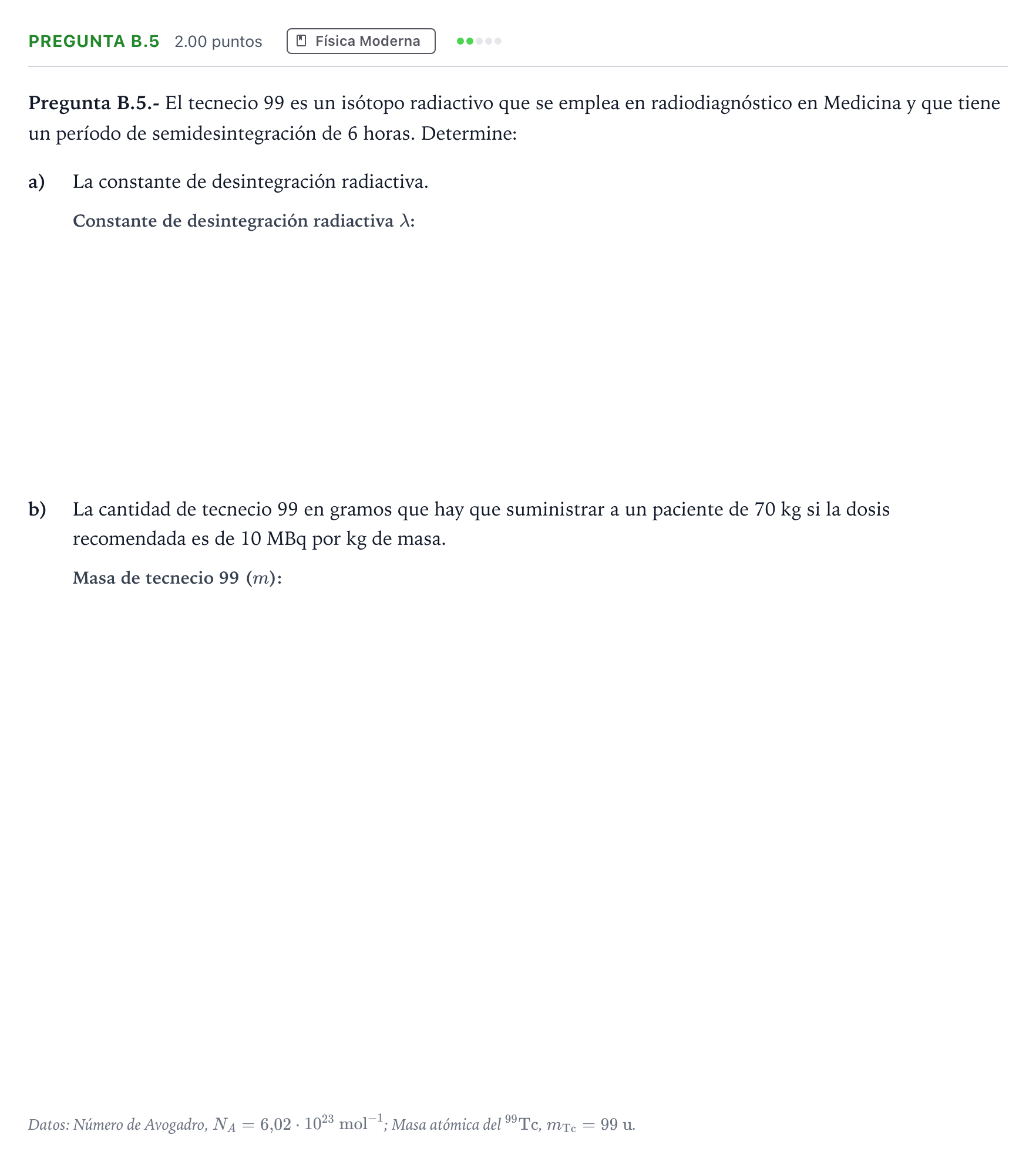 Enunciado: Pregunta B.5 · Física PAU Madrid Modelo 2021