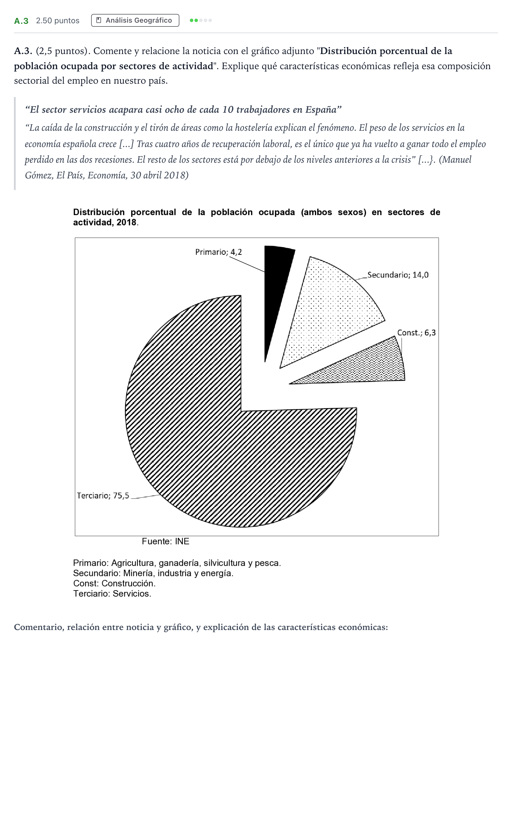 Enunciado: Ejercicio A.3 · Geografía PAU Madrid Modelo 2021