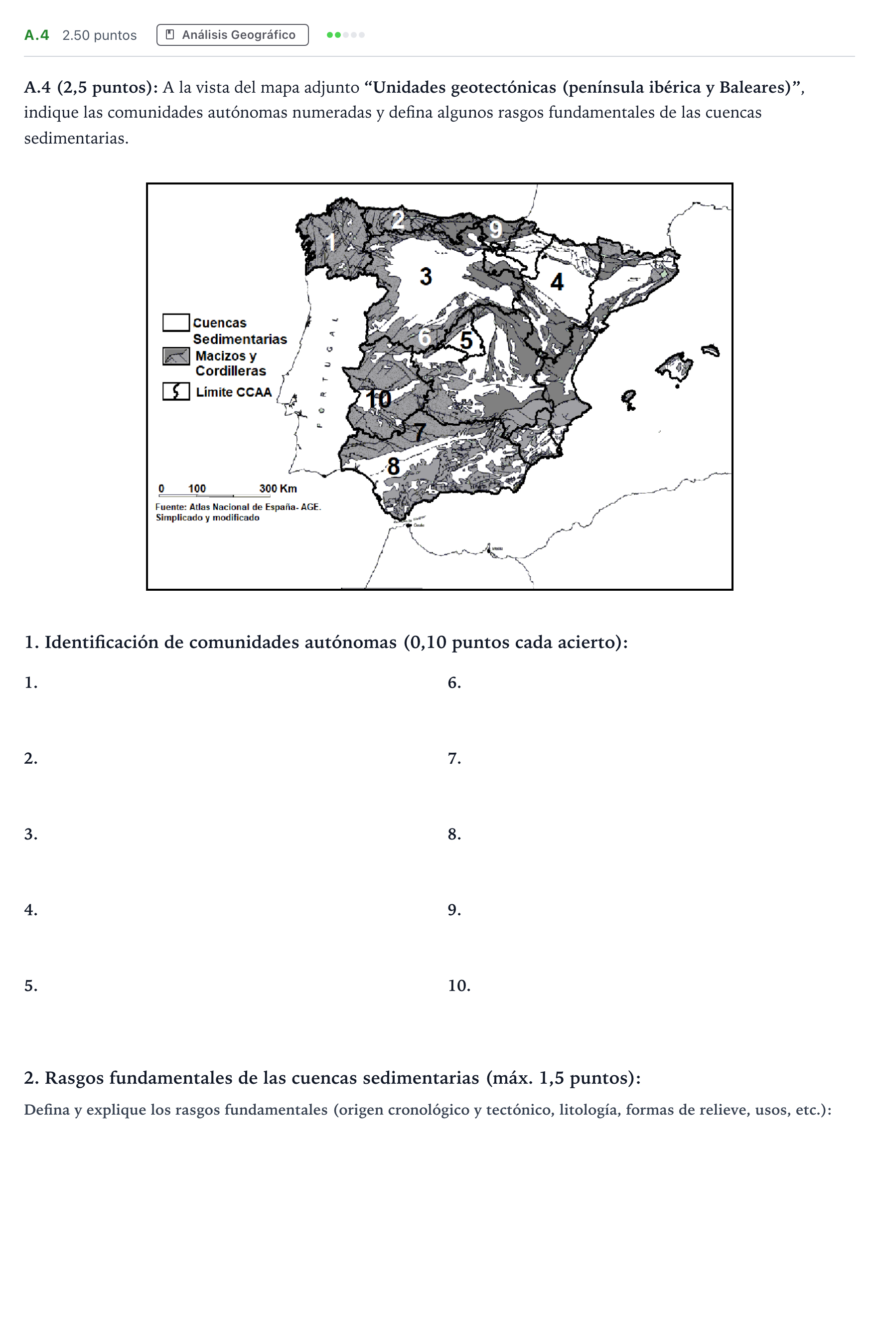 Enunciado: Ejercicio A.4 · Geografía PAU Madrid Modelo 2021