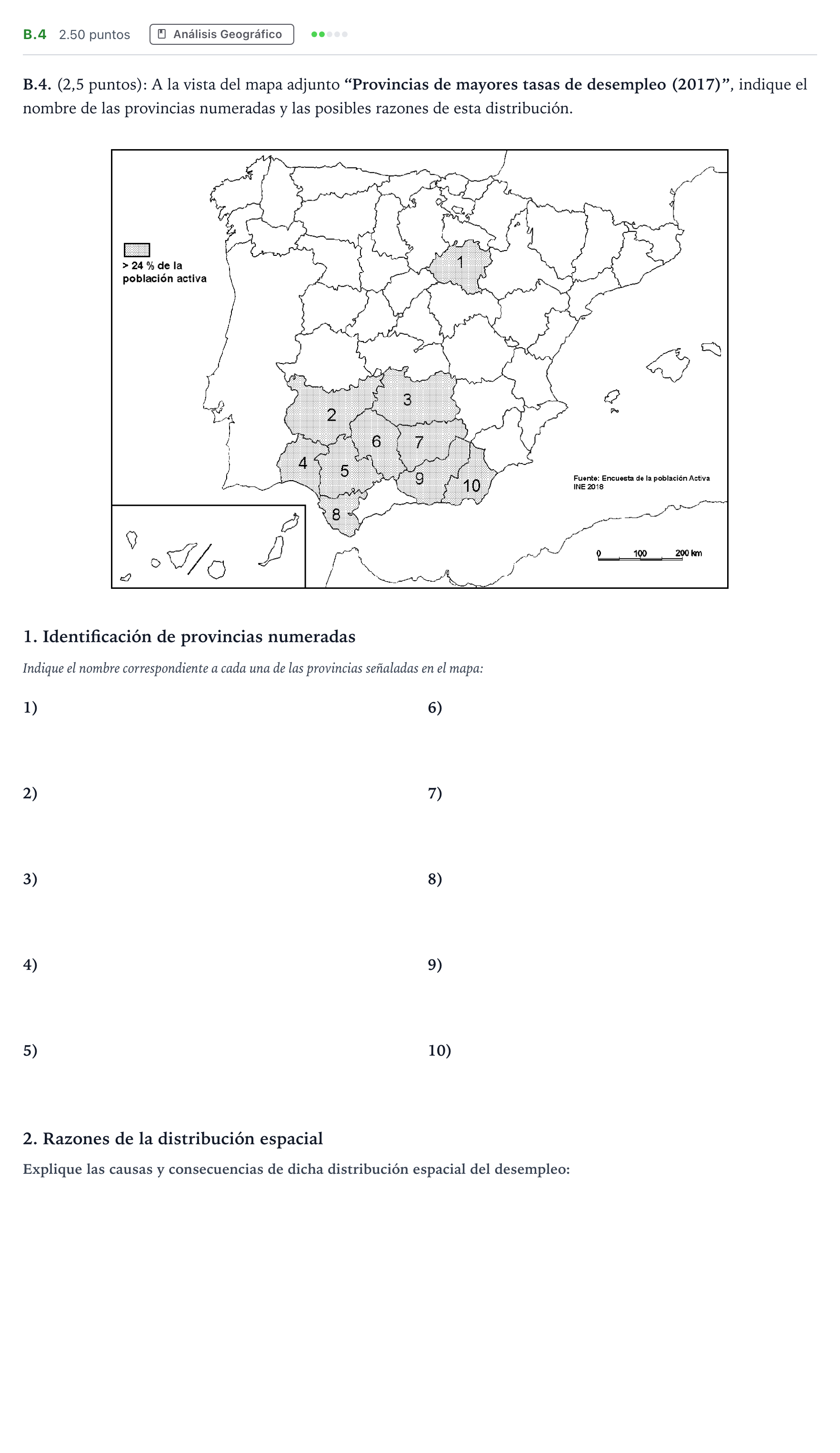 Enunciado: Ejercicio B.4 · Geografía PAU Madrid Modelo 2021