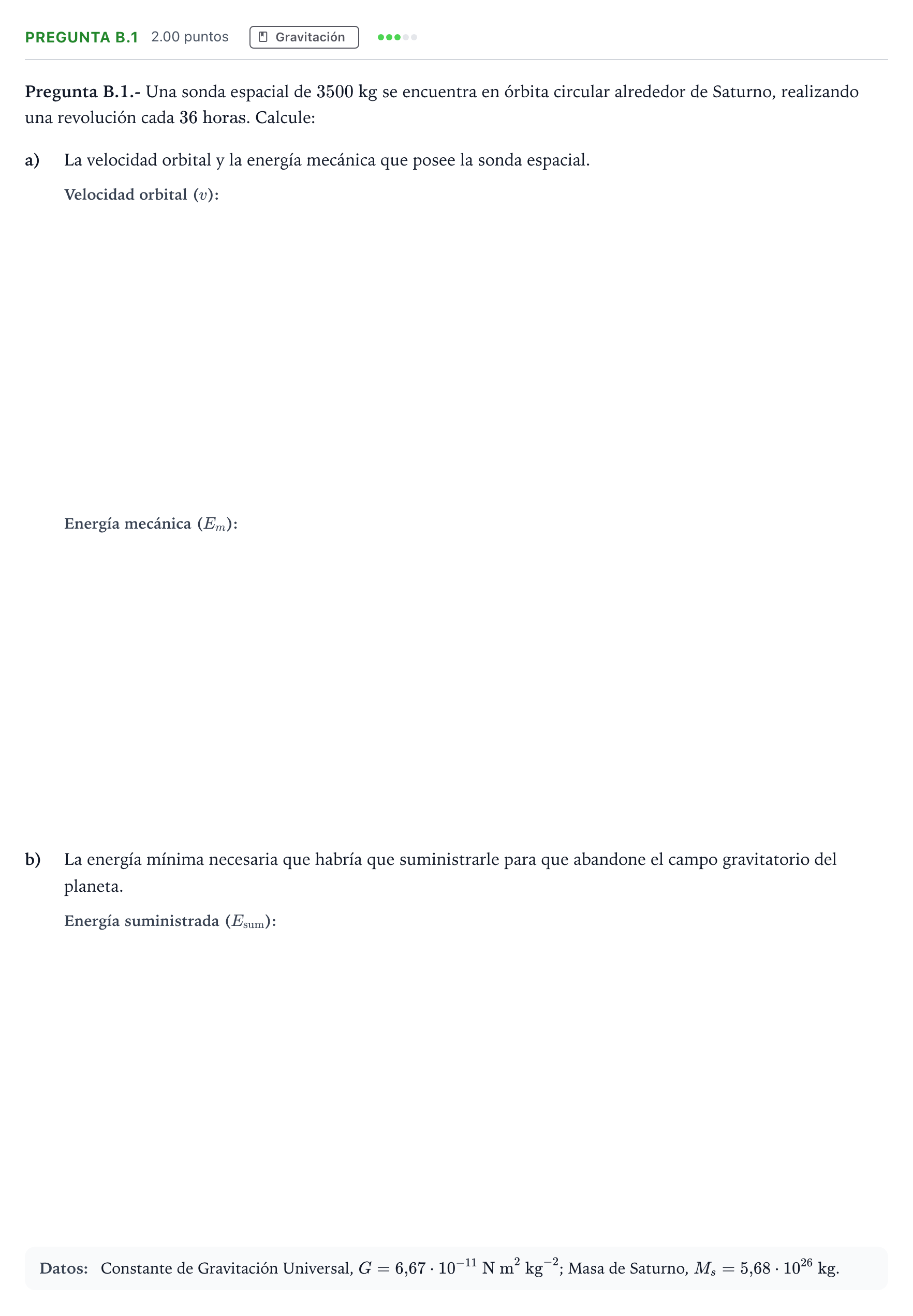 Enunciado: Pregunta B.1 · Física PAU Madrid Ordinaria 2021