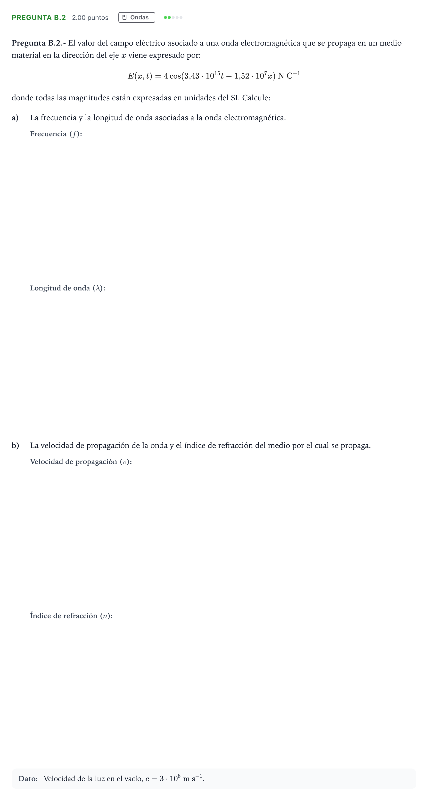 Enunciado: Pregunta B.2 · Física PAU Madrid Ordinaria 2021