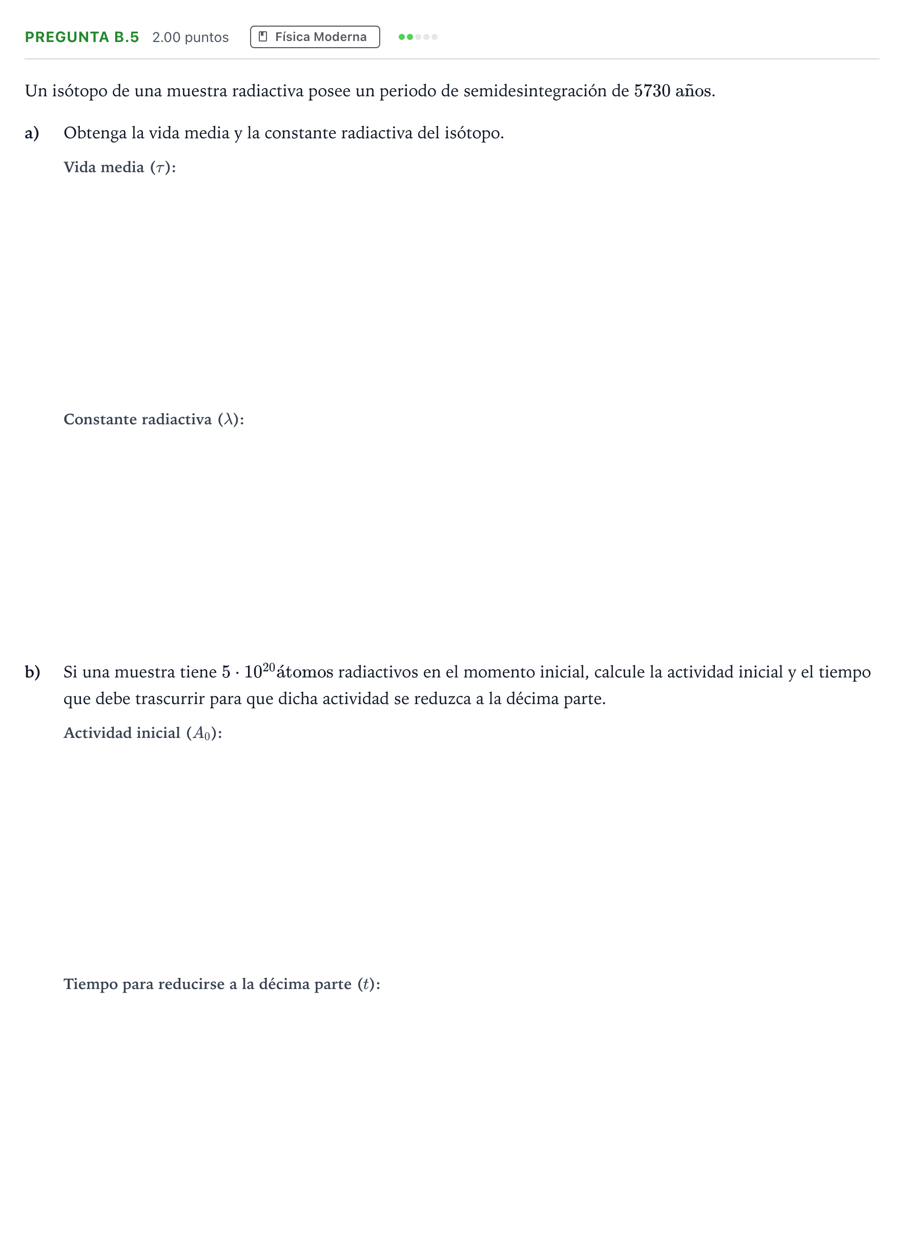Enunciado: Pregunta B.5 · Física PAU Madrid Ordinaria 2021