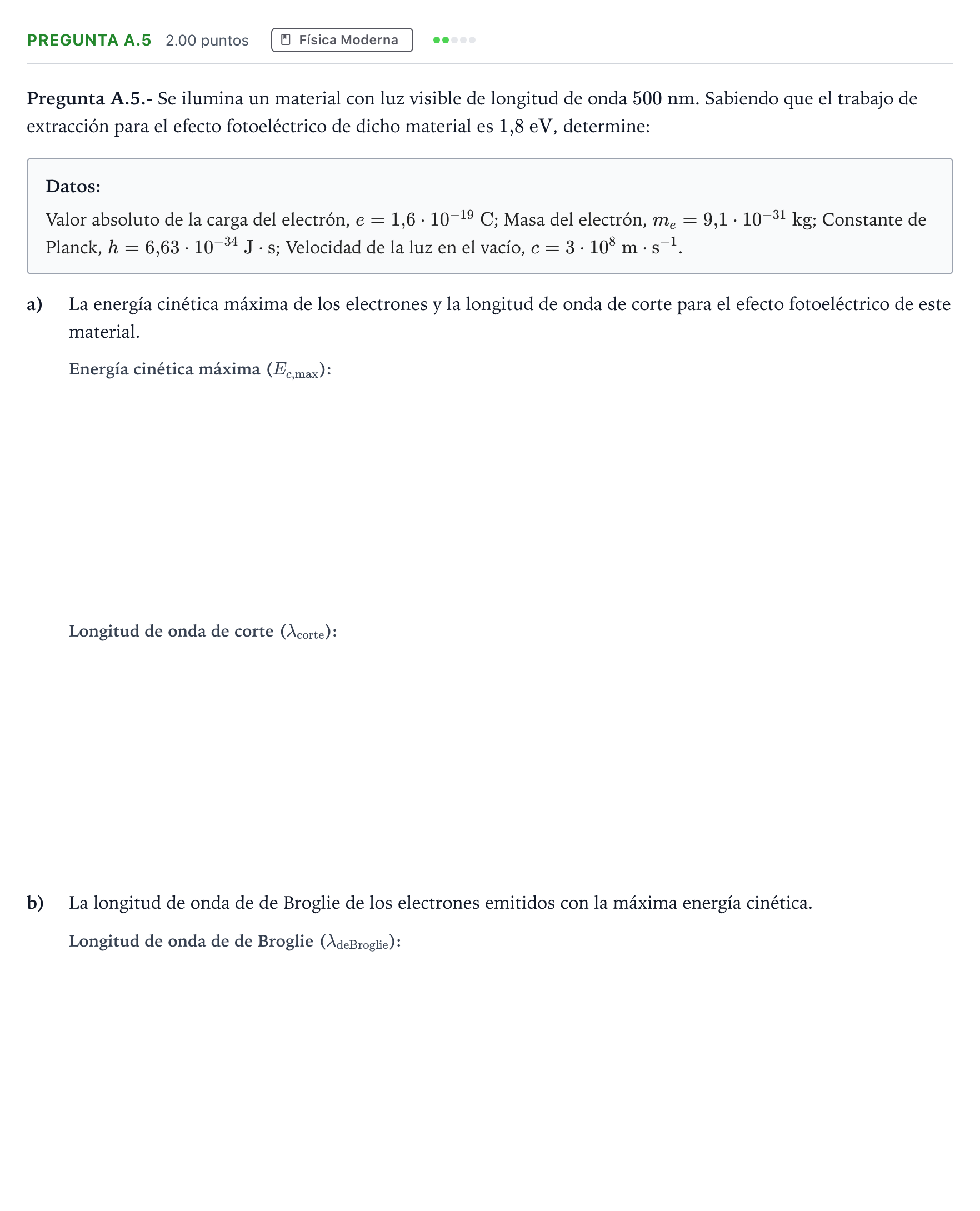 Enunciado: Pregunta A.5 · Física PAU Madrid Ordinaria Coincidencias 2021