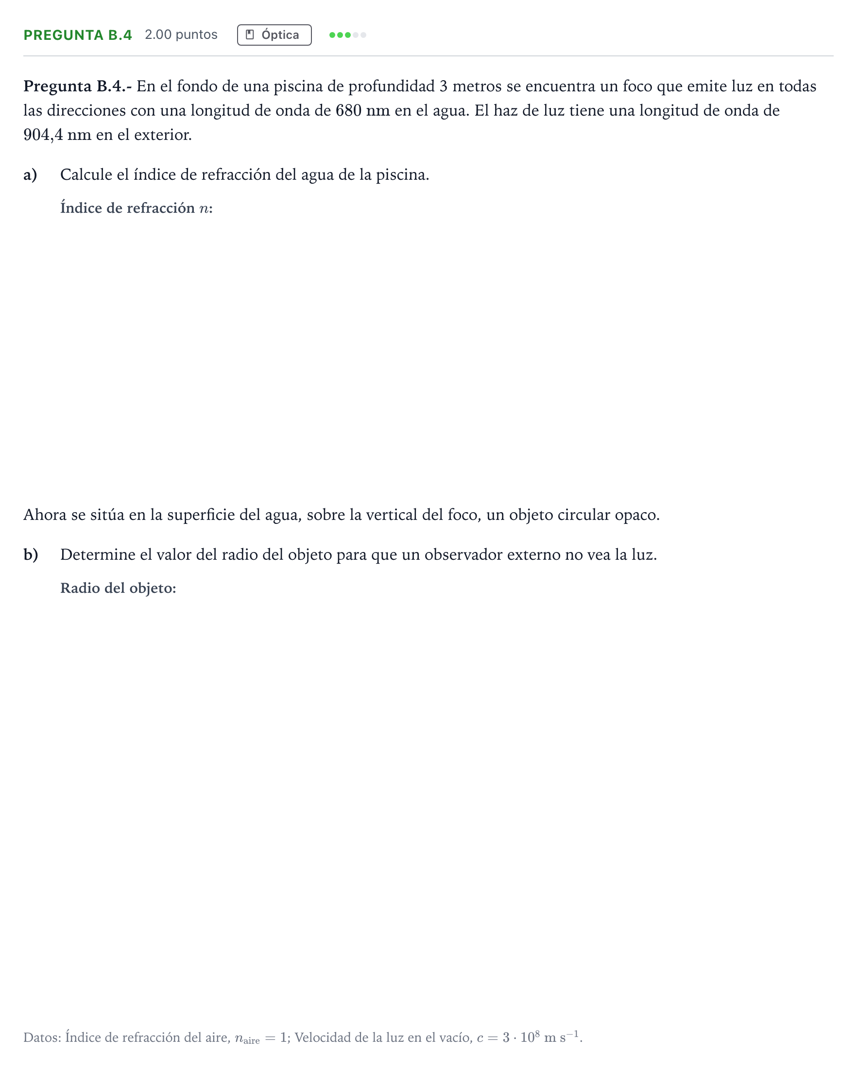 Enunciado: Pregunta B.4 · Física PAU Madrid Ordinaria Coincidencias 2021